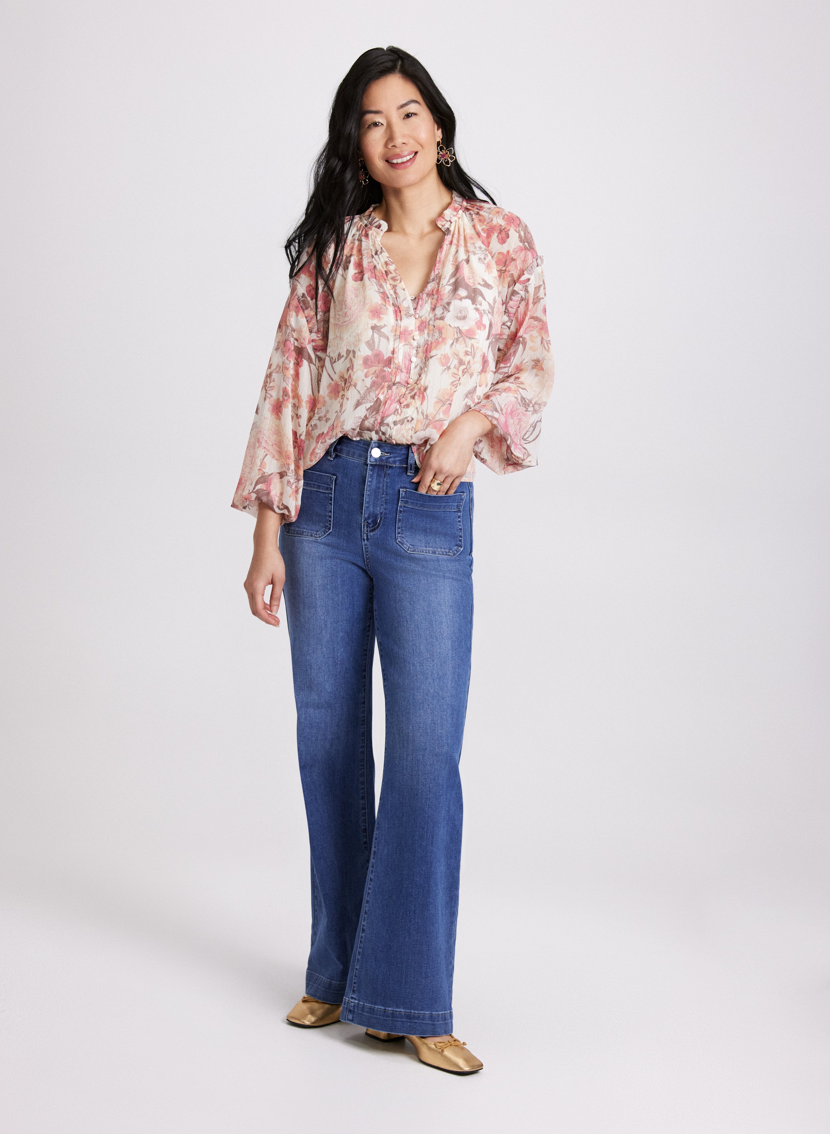 Floral Frilled Neck Blouse for Women - Elegant Ruffled Top for Spring & Summer - Perfect for Office, Date Night & Special Occasions