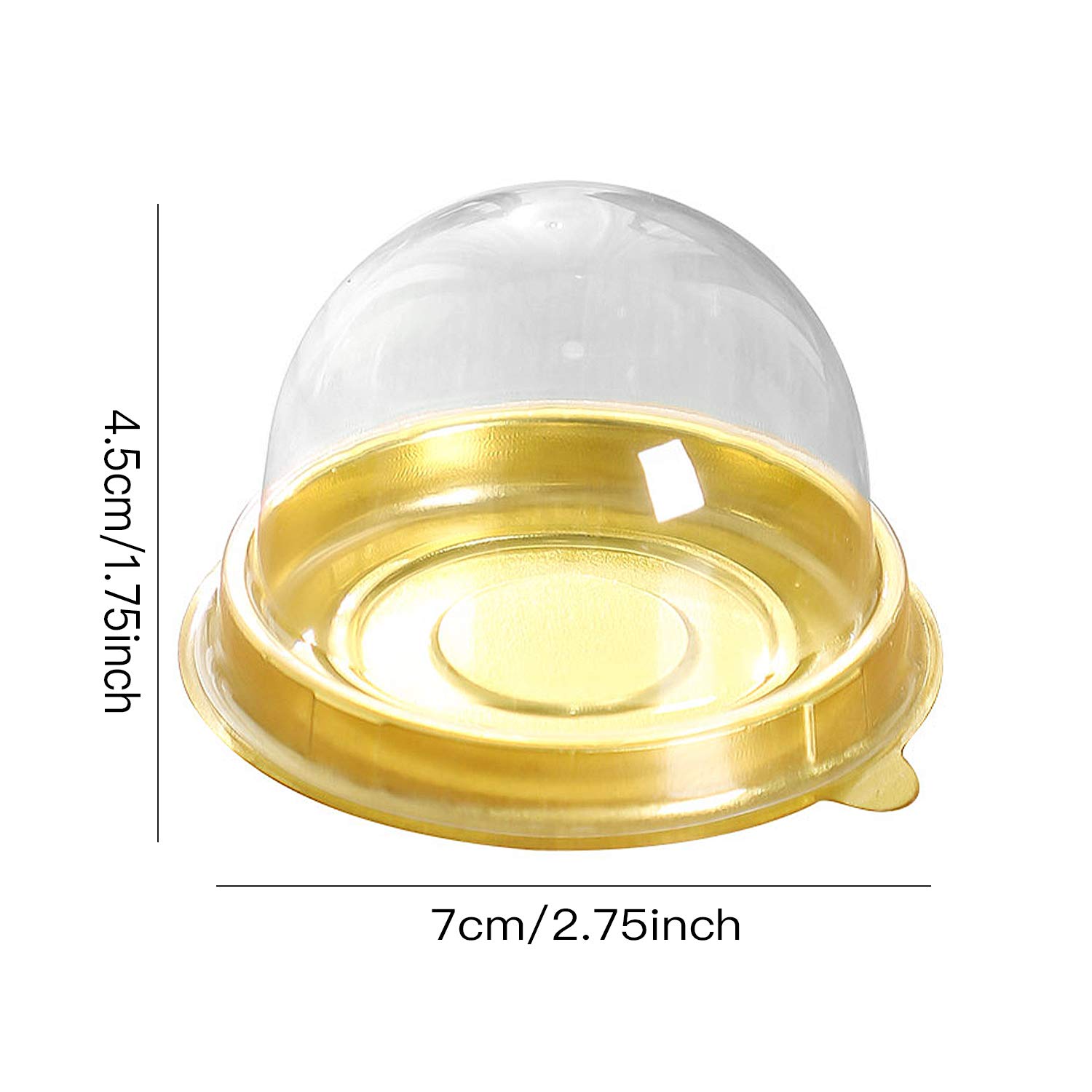 100-Piece Clear Plastic Mini Cake Boxes for Muffins & Cookies - 2 Inch Gold Dome Containers for Wedding, Birthday, and Party Desserts | Perfect for Bakery Display, Gift Packaging, and Event Favors