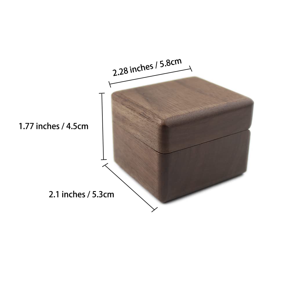 Solid Black Walnut Wood Ring Box for Wedding - Rustic Square Engagement Ring Holder with Soft Velvet Slots Holds 3 Rings - Perfect for Wedding Ceremony, Proposal, Anniversary Gift for Men & Women