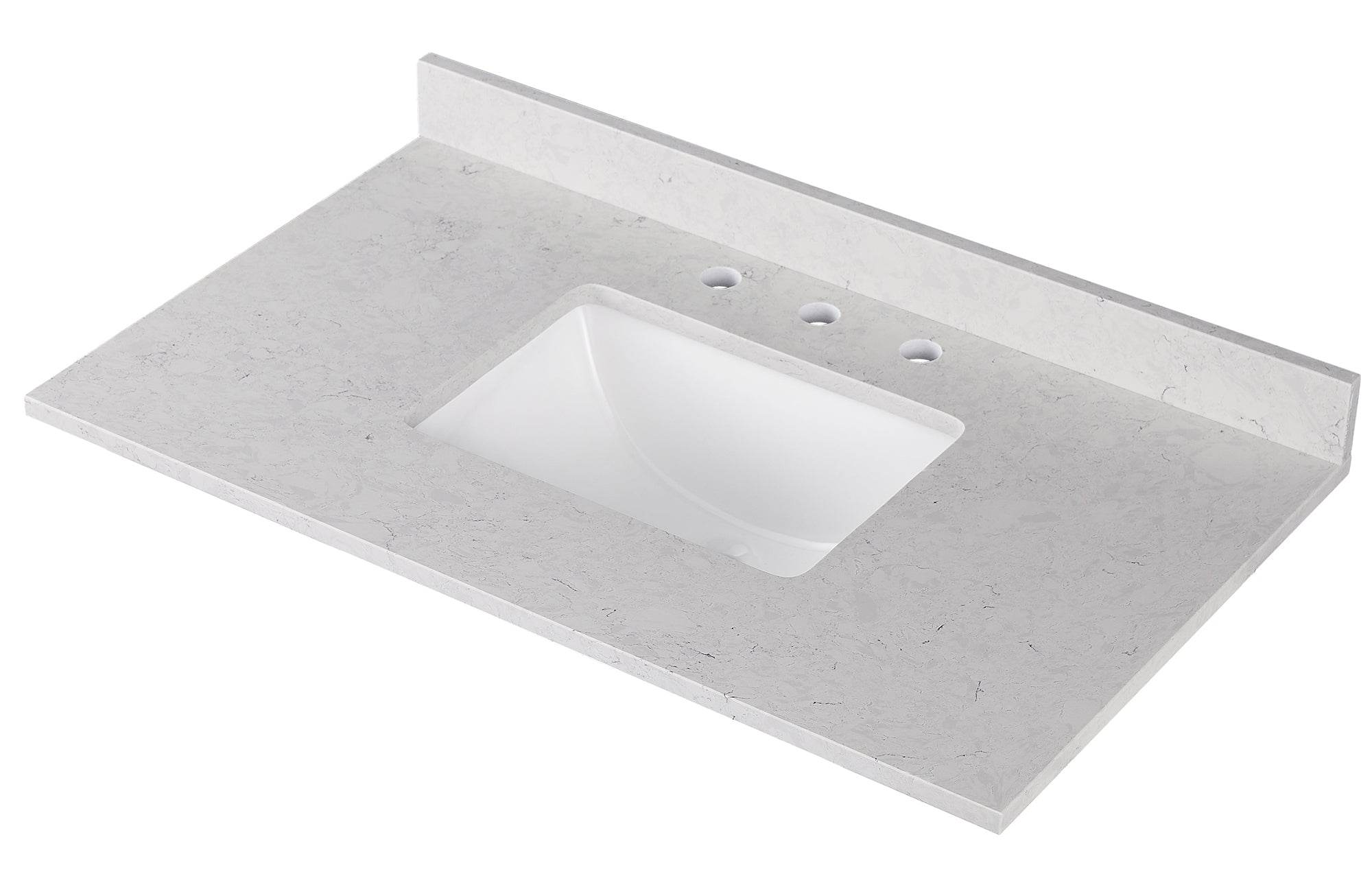 Amalfi 37W x 22D White Engineered Marble Bathroom Vanity Top with Rectangular Undermount Sink - Perfect for Modern Bathroom Renovations and Home Upgrades