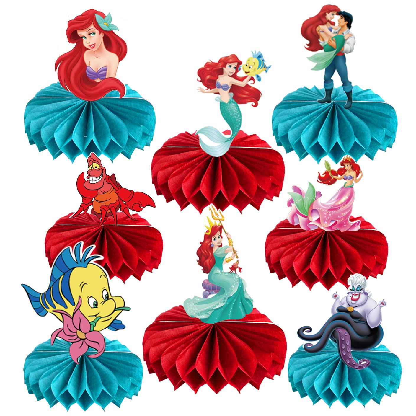 Little Mermaid Party Decorations Set - 8Pcs Ariel Themed 3D Honeycomb Centerpieces for Birthday Party Supplies | Perfect for Under the Sea Theme Decor, Baby Shower & Kids Birthday Party Decorations