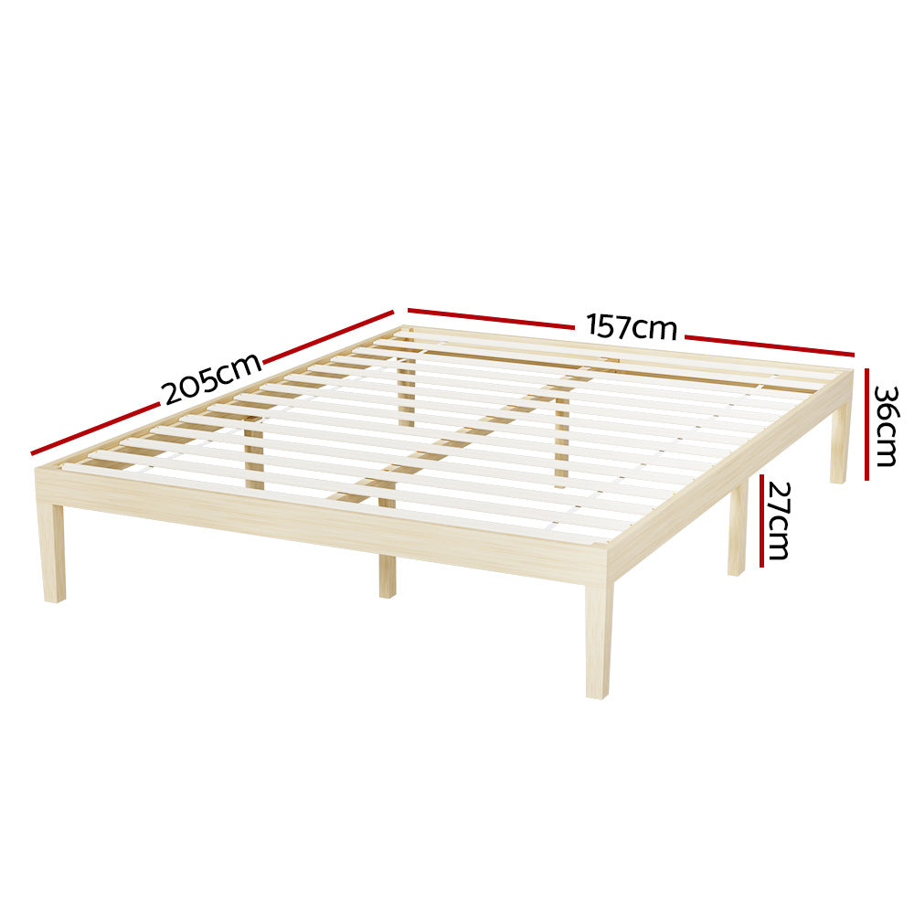 Bruno Minimalist Queen Solid Pinewood Bed Frame - Sturdy Wooden Platform Bed for Bedroom, Guest Room & Dorm - Eco-Friendly Scandinavian Design with Underbed Storage Space