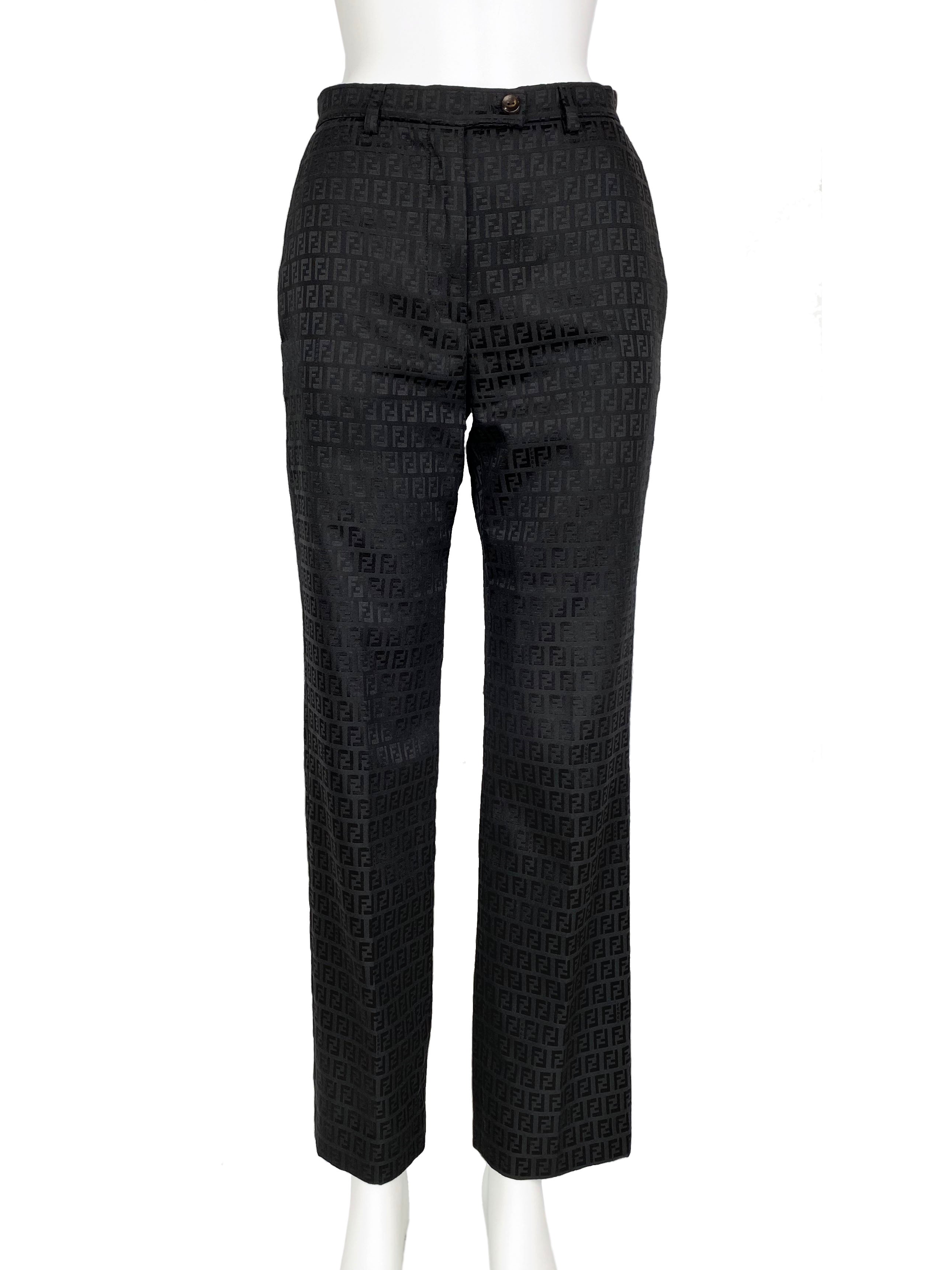 Fendi Vintage Black Monogram Pants Size 40 - High Waisted Designer Trousers for Women | Perfect for Office Wear, Night Out & Luxury Fashion Outfits
