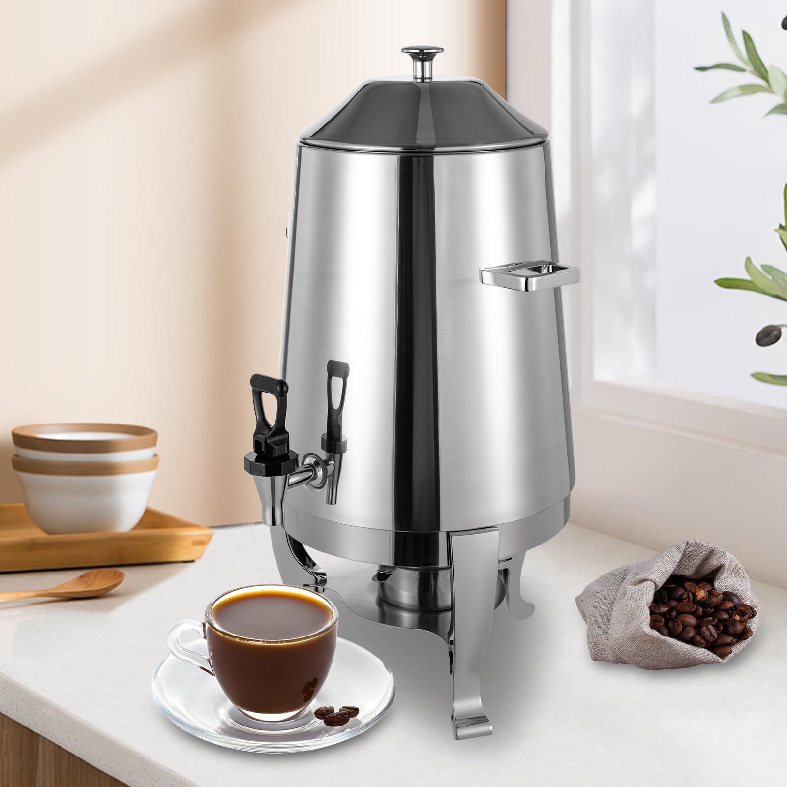 13L Commercial Stainless Steel Hot Beverage Dispenser with Spigot - Coffee Chafer Urn for Hot Water, Tea & Drinks - Ideal for Catering, Buffets, Restaurants & Office Events (13L, Silver)