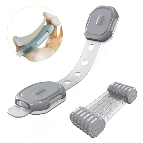 Child Proof Safety Locks (6-Pack) - Adjustable Baby Cabinet Locks with 3M Adhesives for Cabinets, Drawers, Fridge, Oven & More - Secure Home for Toddlers - Perfect for Baby Proofing Kitchen, Bathroom & Nursery (Grey)