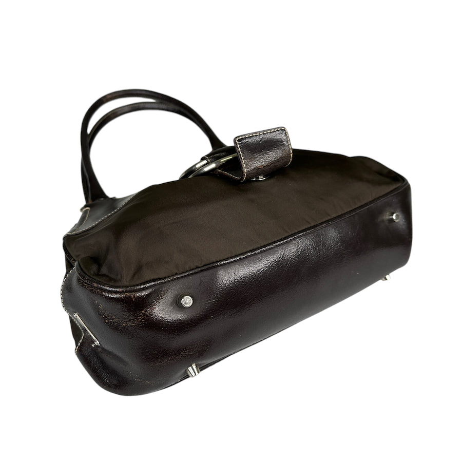 PRADA Brown Nylon & Leather Moon Shoulder Bag for Women | Luxury Designer Handbag for Everyday Use, Work & Travel | Water-Resistant & Stylish
