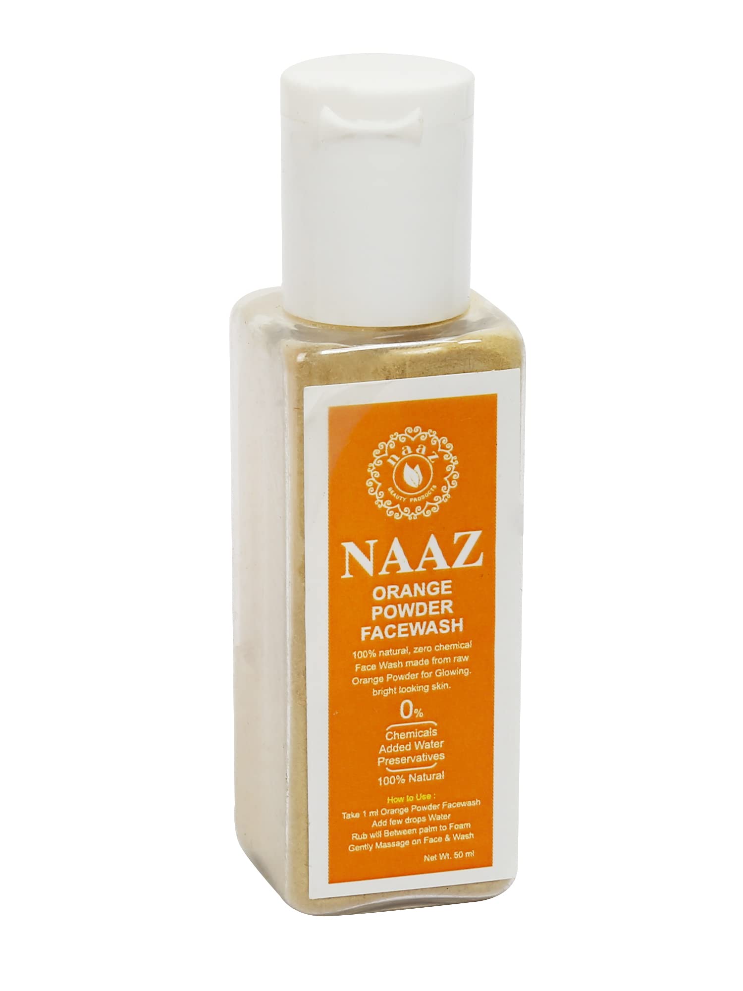 Naaz 100% Natural Orange Powder Face Wash (50 ml) - Brightening & Exfoliating for Glowing Skin - Perfect for Daily Skincare Routine