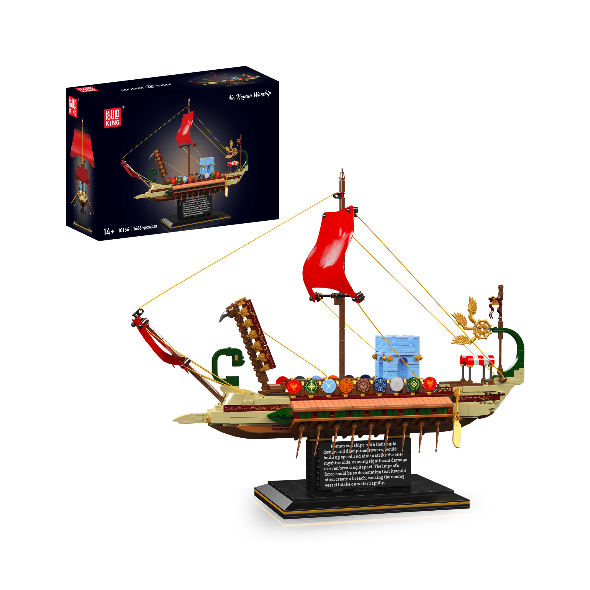 Mould King 10156 Roman Imperium Warship Building Set - 1,466 Piece Model Ship Kit for Adults & Teens | Ancient Warship Collection Display | Perfect for History Enthusiasts & Home Decor