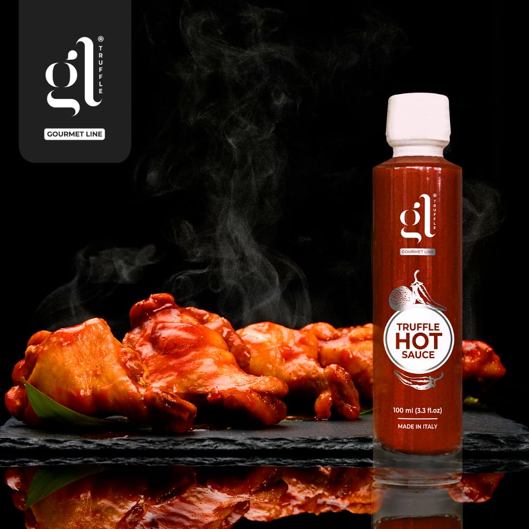 GL Truffle GOURMET LINE Truffle Hot Sauce 100ml (3.4oz) - Premium Italian Gourmet Hot Sauce with Chili Peppers & Black Summer Truffle, Non-GMO, Truffle Zest - Perfect for Pasta, Pizza, Burgers & Gourmet Cooking