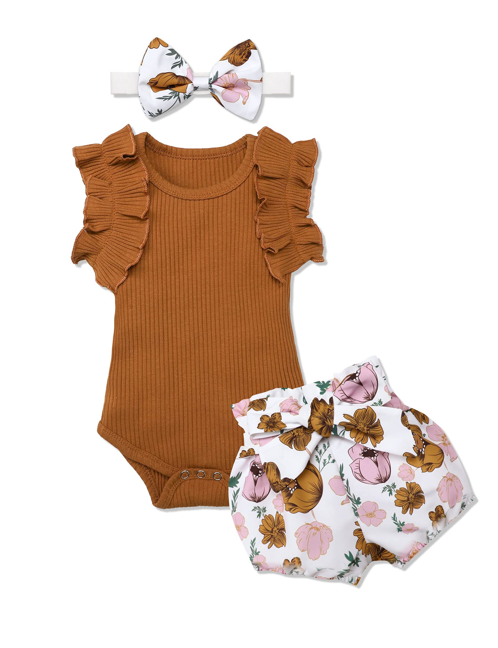 KANGKANG Baby Girl Outfits - Floral Ruffle Romper with Short Pants | Cute Summer Clothes for Infant & Toddler Girls | Perfect for Playdates, Beach Trips & Photo Shoots