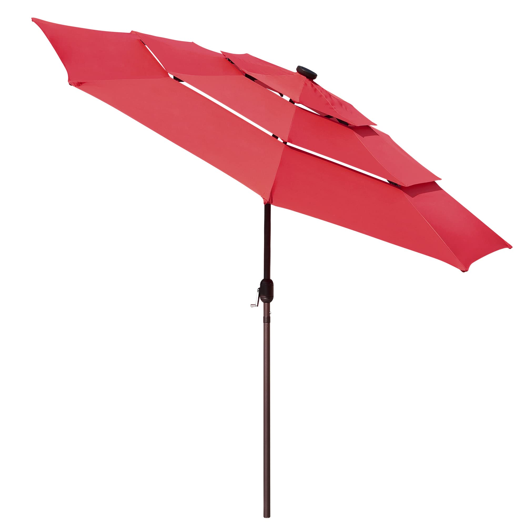 Yescom 10FT 3-Tier Solar LED Patio Umbrella with Crank & Tilt - Aluminum Frame for Outdoor Deck, Backyard, Pool Party & Night Events (Red) | Perfect for Lounging, Dining, and Entertaining Guests in Your Garden or Patio