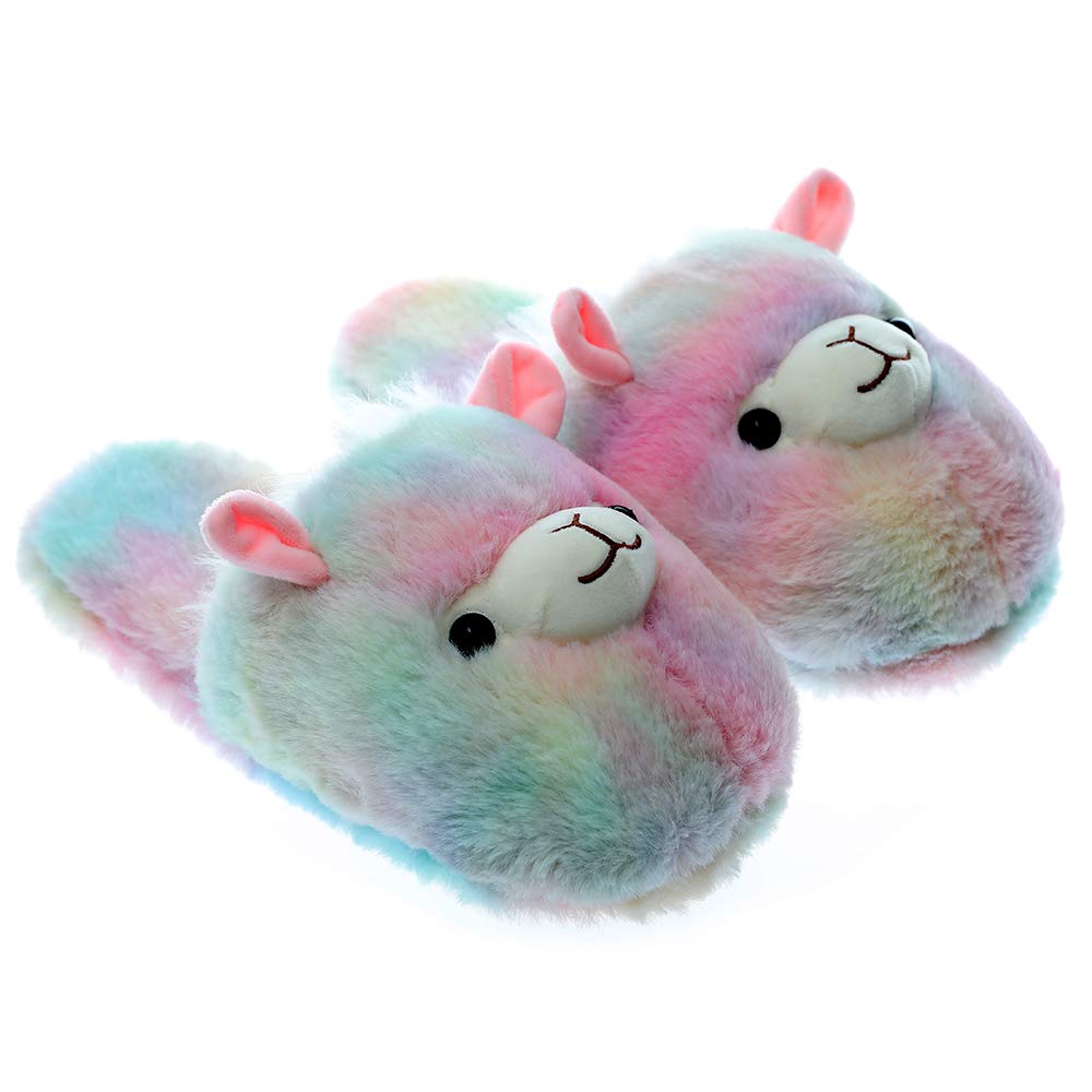 **Fluffy Unicorn Slippers for Women & Girls - Soft Rainbow Alpaca Plush House Shoes - Cozy Indoor & Lounge Wear for Kids, Teens & Adults**    *(Perfect for Relaxing at Home, Sleepovers, or Gift Giving!)*