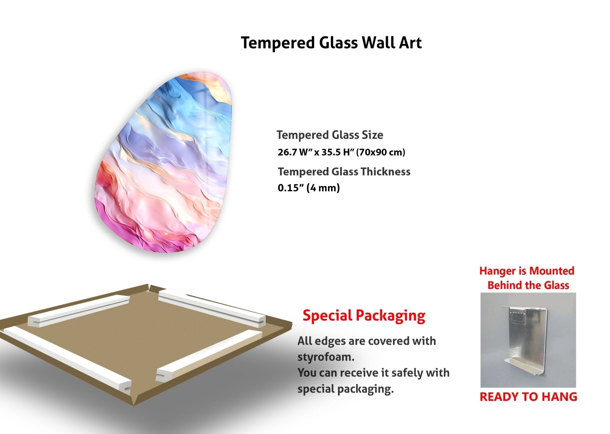 Abstract Rainbow Glass Wall Art - Asymmetrical Oval Design for Modern Home & Office Decor - Perfect for Living Room, Bedroom, or Office Spaces