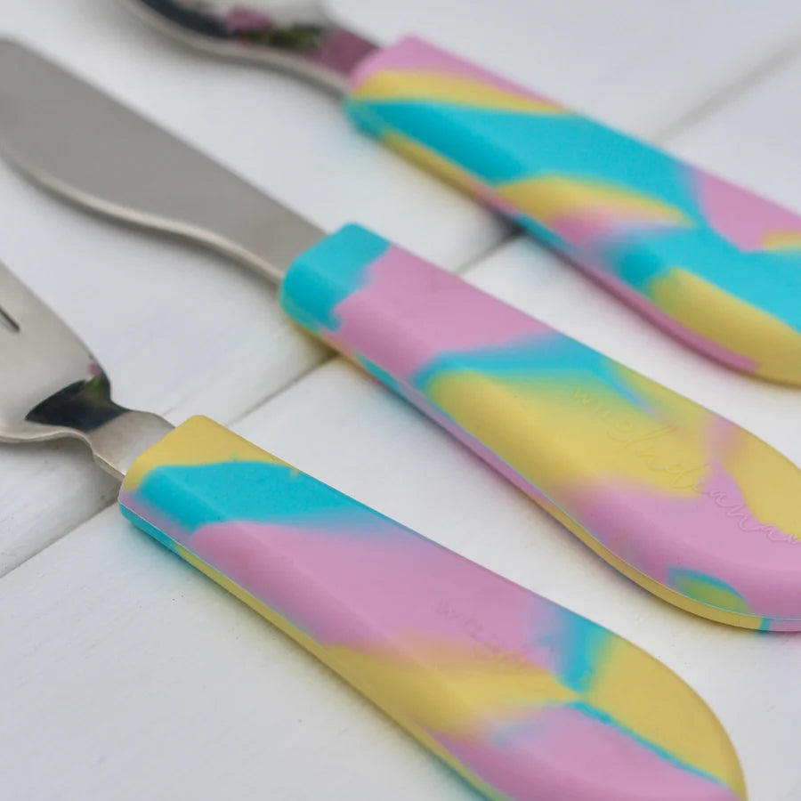 Wild Indiana 3-Piece Rainbow Cutlery Set - Colorful Stainless Steel Knife Fork Spoon for Kids, Camping, Picnics & Outdoor Dining
