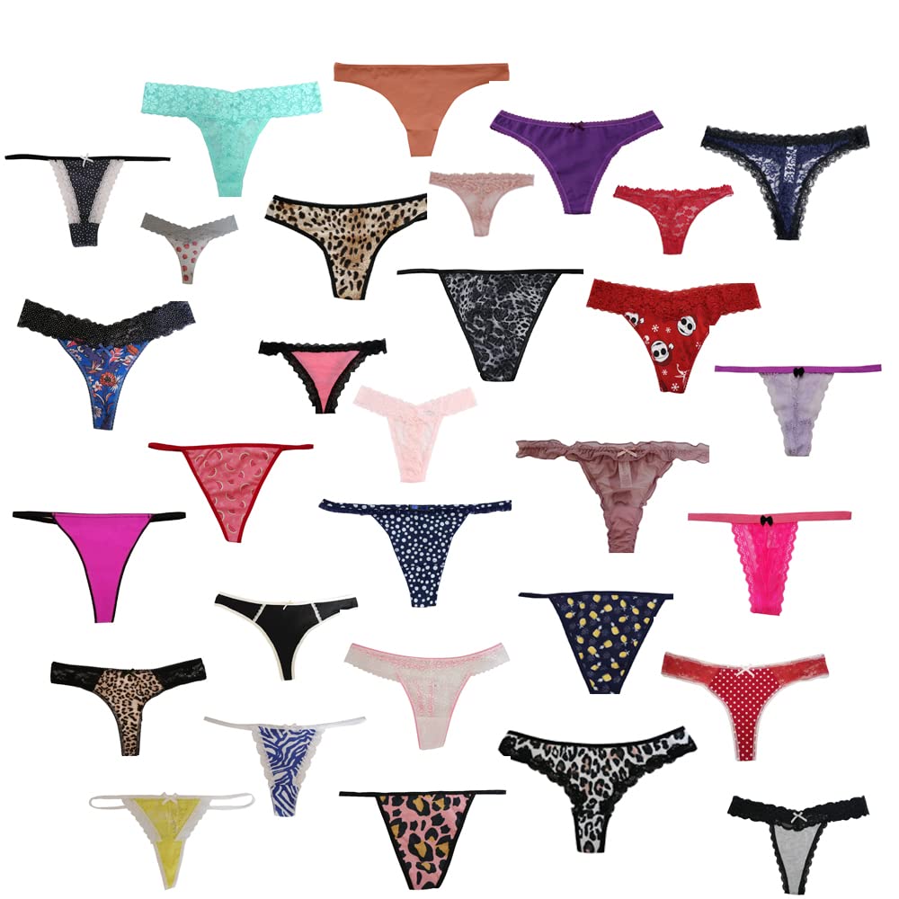 Sexy Women's Lace T-Back Tanga Bikini G-String Thong Underwear 10-Pack - Soft Comfortable Panty Set for Everyday Wear & Special Occasions