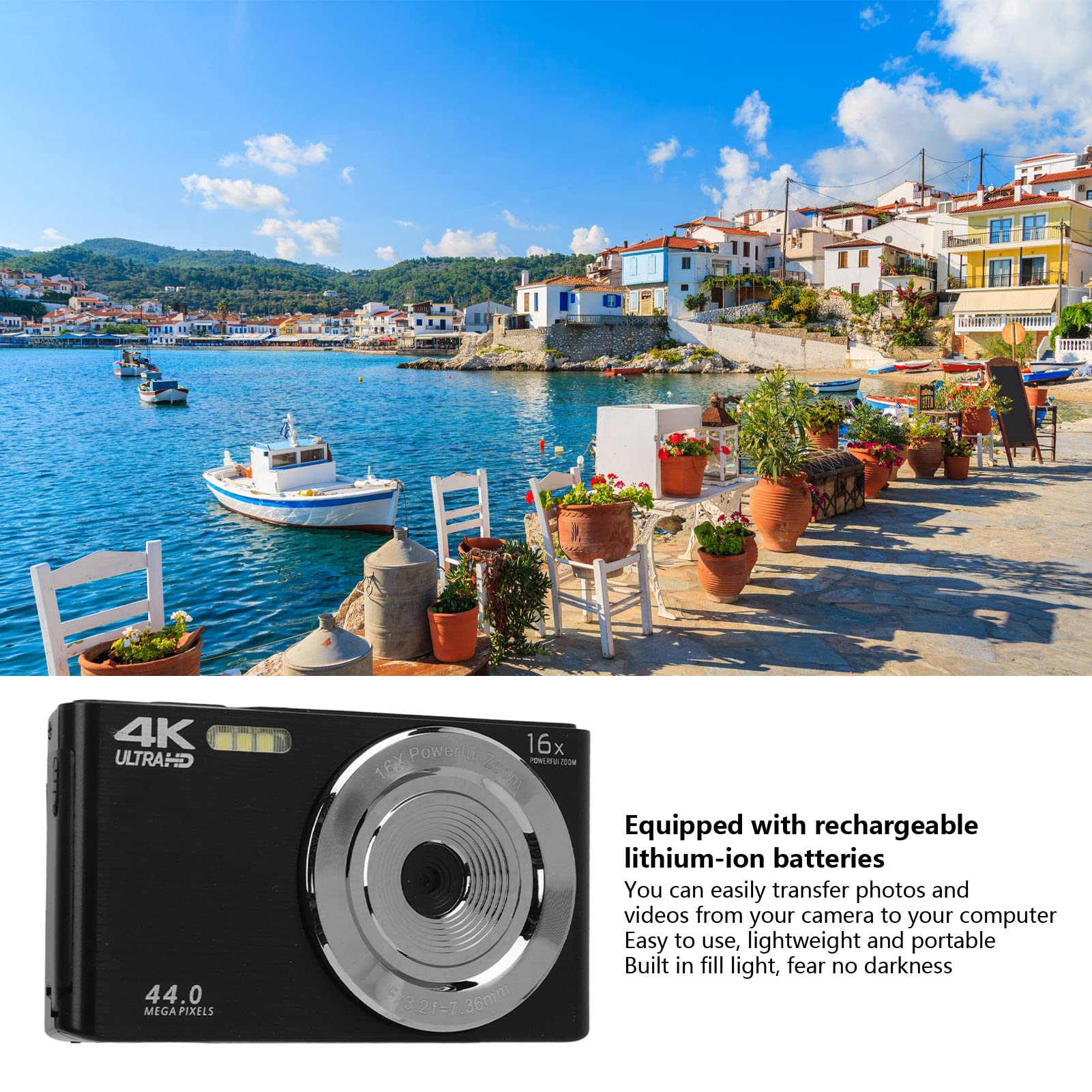 4K 44MP Digital Video Camera with 2.8in Screen & 16X Zoom - Shockproof Full HD Camcorder for Vlogging, Travel, Sports & Family Events (Black)