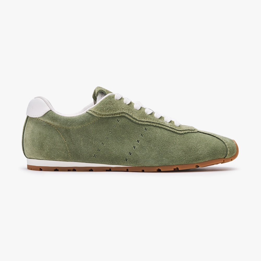 Soft Olive Suede Sneakers for Women - Comfortable Casual Walking Shoes for Everyday Wear, Gym, and Travel