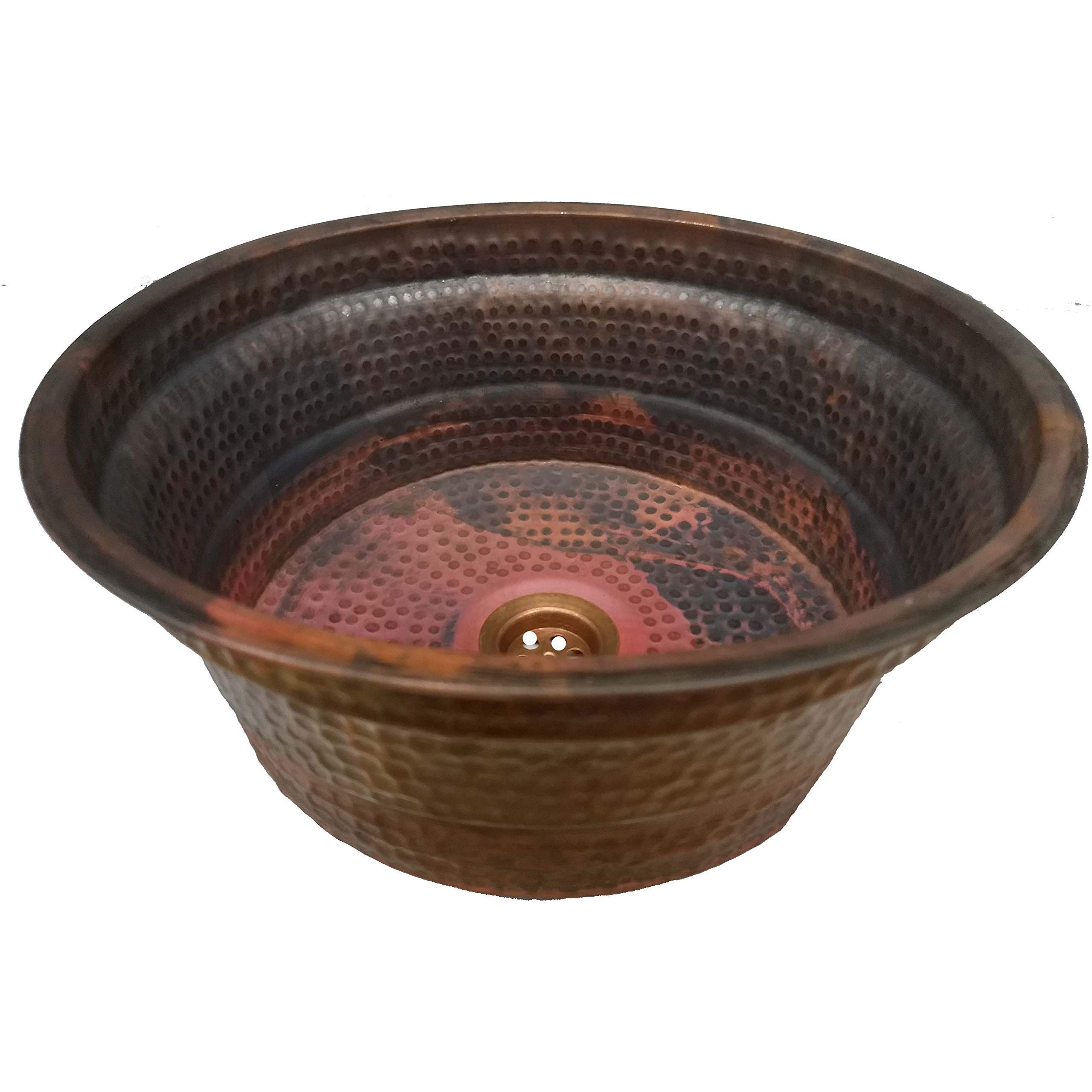Hand-Hammered Virgin Copper Bathroom Vanity Sink - Rustic Antique Wash Basin for Bathroom, Kitchen & Prep Station | Durable Copper Vessel Sink for Farmhouse, Vintage & Industrial Decor