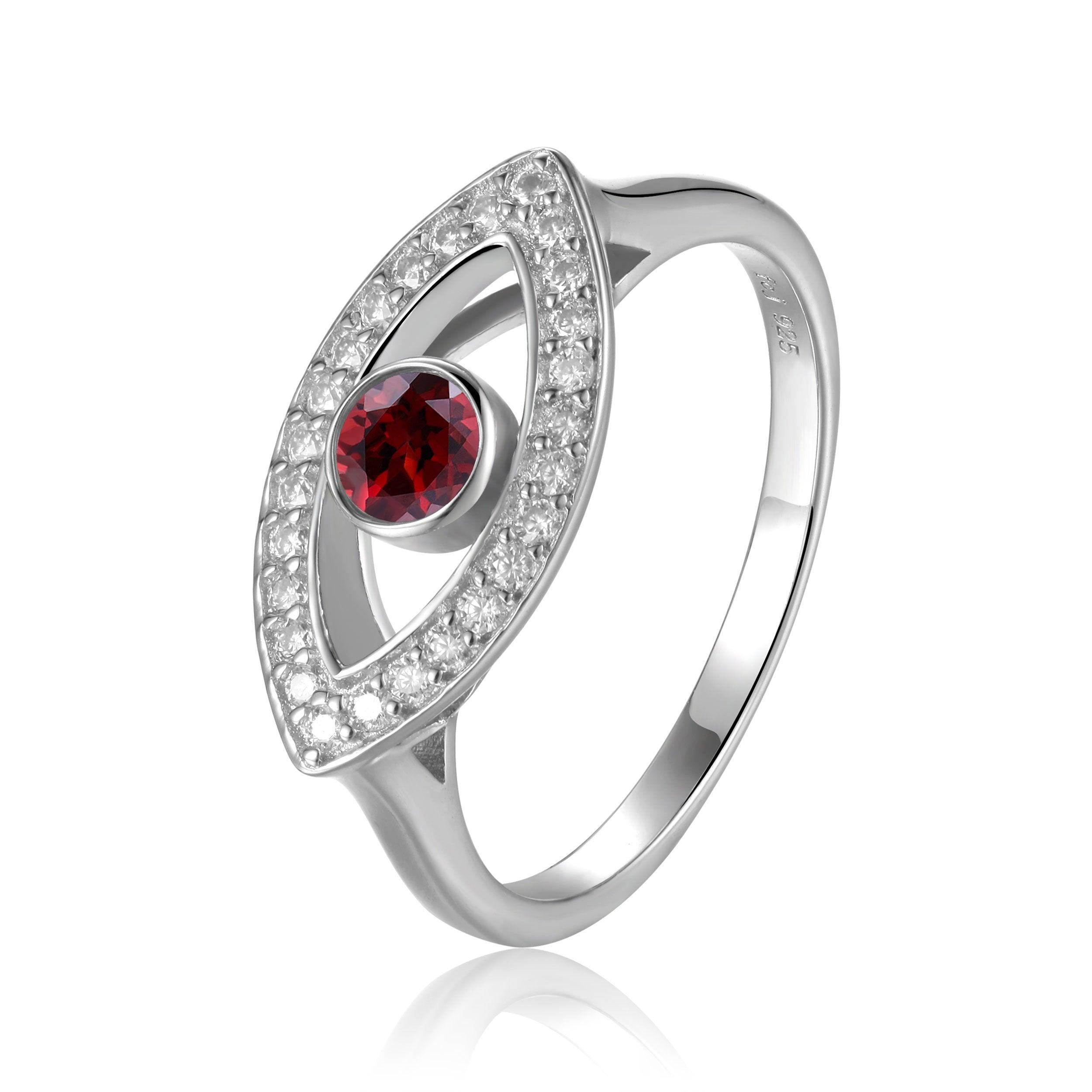 Garnet Evil Eye Protection Ring for Women & Men - Spiritual Jewelry for Good Luck & Positive Energy | Perfect for Daily Wear, Gifts & Meditation