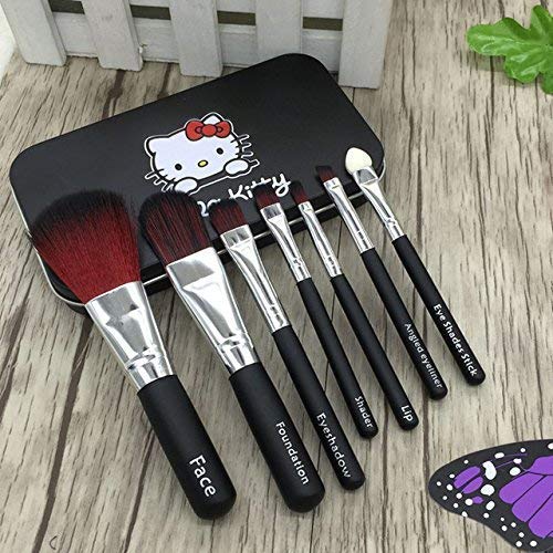 Angelie Professional Makeup Brush Set with Storage Box & Sponge Puff - 7 Piece Black Cosmetic Brush Kit for Foundation, Blending, Contouring | Perfect for Travel & Everyday Makeup Application