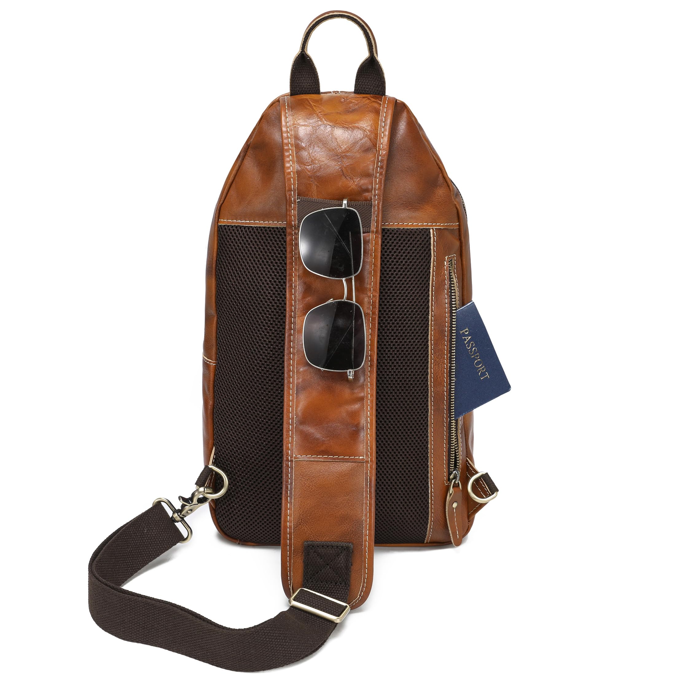 LANNSYNE Genuine Full Grain Leather Crossbody Sling Bag for Men - Waterproof Chest Shoulder Bag for Hiking, Travel & Business - Fits 12.9