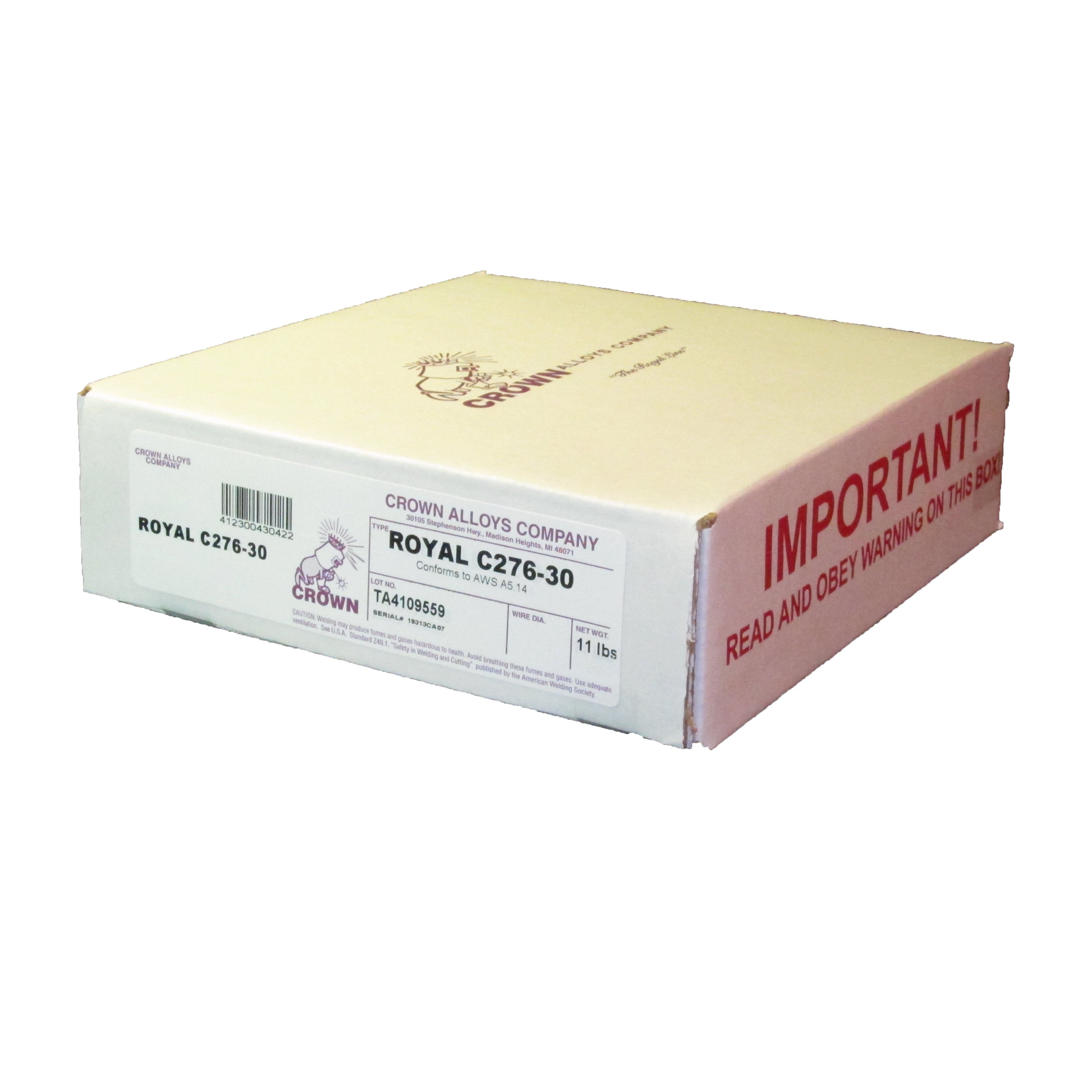 Crown Alloys ROYAL C276 30 1/16x8 MIG Welding Wire - 11lb Spool (RSC276/2L) | High-Performance Nickel Alloy for Industrial Welding & Fabrication
