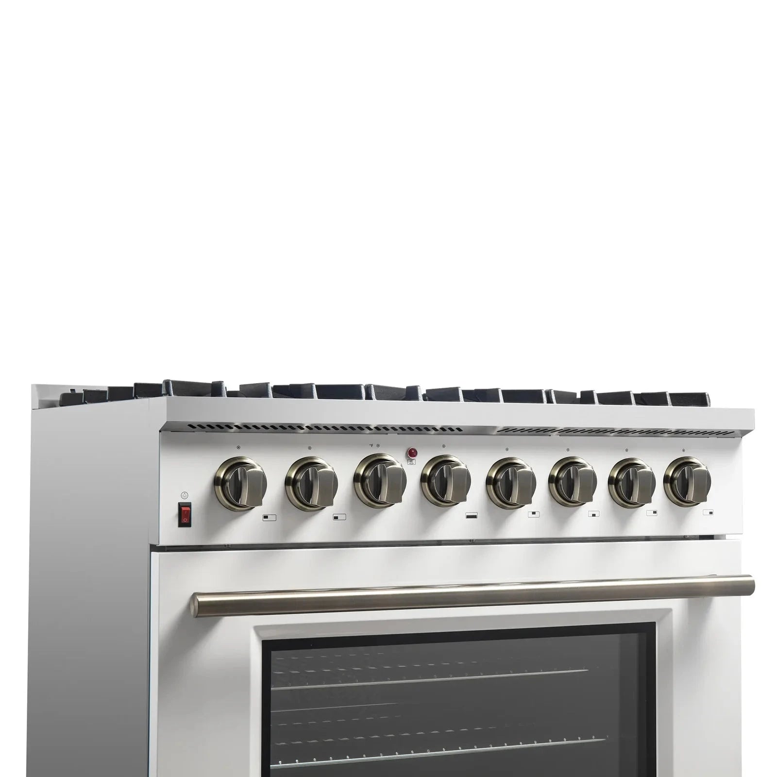 Forno Galiano 36-Inch Freestanding Dual Fuel Range - Gas Stove & Electric Oven in White with Antique Brass Trim (Model FFSGS6156 36WHT) | Professional Kitchen Appliance for Home Chefs & Cooking Enthusiasts