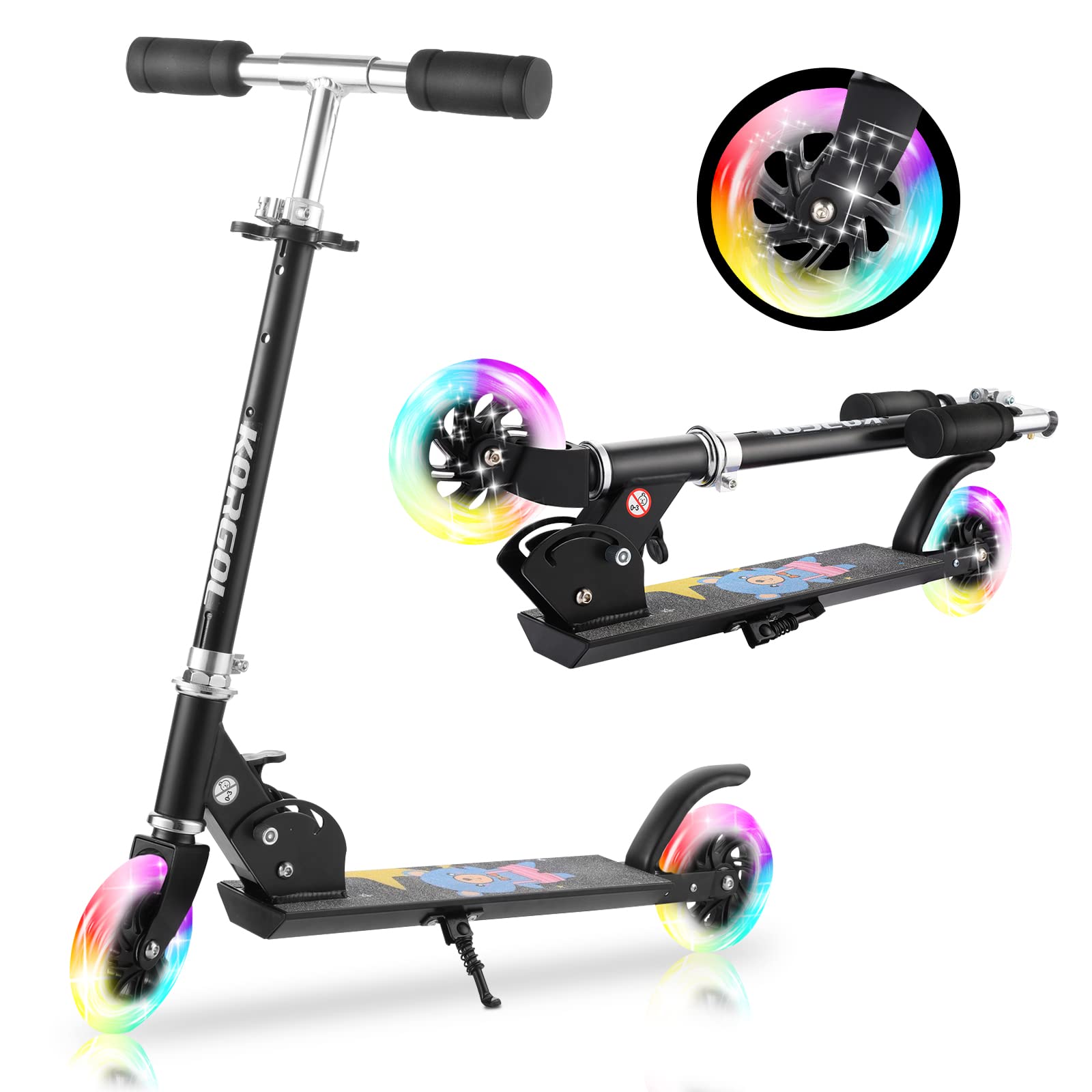 **Best Kids Kick Scooter for Ages 3-12 - LED Light Up Wheels, 3-Level Adjustable Handlebar, Lightweight & Foldable 2-Wheel Scooter in Pink - Perfect for Girls & Boys - Great for Outdoor Play, Commuting & Birthday/Christmas Gifts**