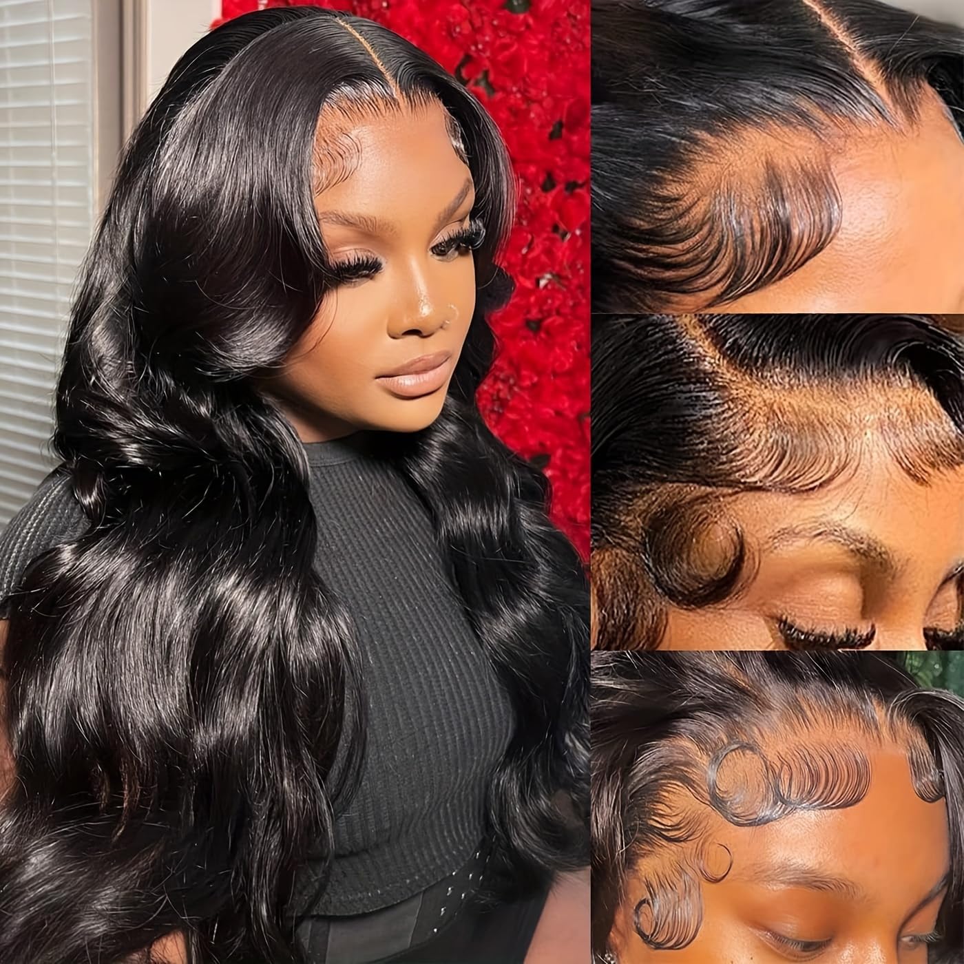 13x6 HD Lace Front Wig Human Hair - 220% Density Body Wave Pre-Plucked Wig for Black Women - 28 Inch Long Black Human Hair Wig with Natural Hairline - Perfect for Daily Wear, Parties and Special Occasions