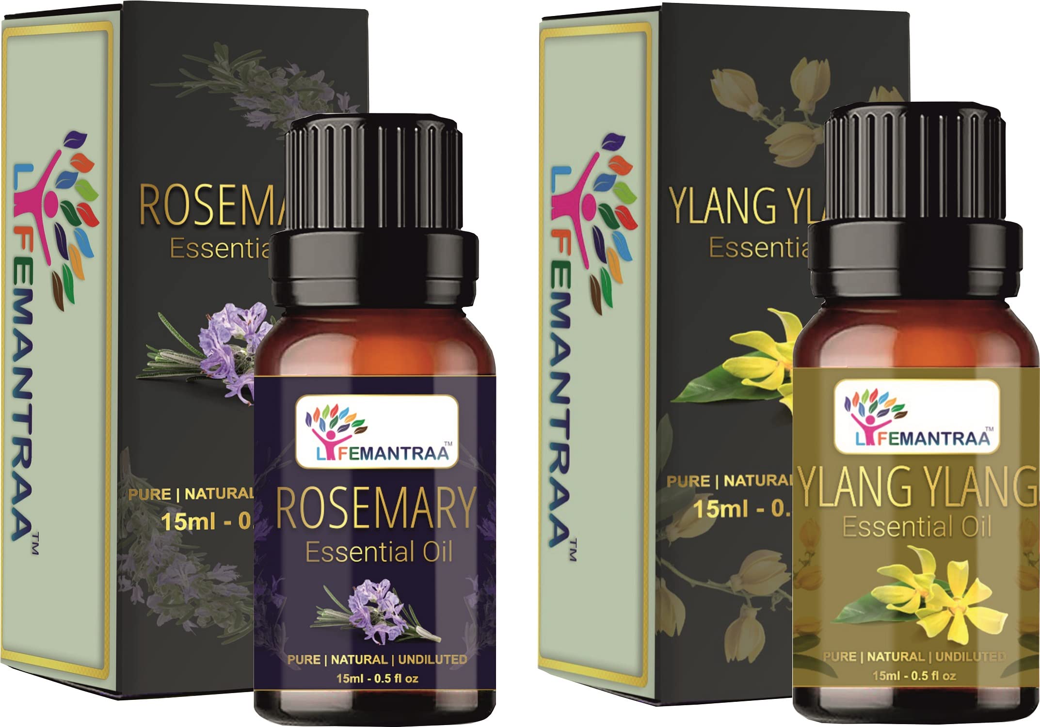 Pure Rosemary & Ylang Ylang Essential Oil Set - 15ml Each (30ml Total) for Aromatherapy, Home Diffusers, Soap & Candle Making - Natural Air Freshener for Relaxation, Stress Relief & Better Sleep