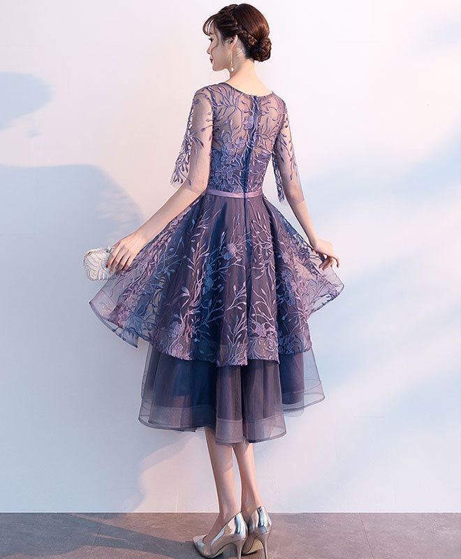 Elegant Purple Tulle Lace Short Prom Dress with Scoop Neck - Homecoming Party, Sweet 16, Quinceañera, Formal Dance, Evening Gala & Special Occasions