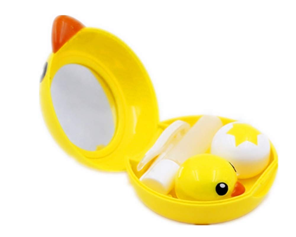 JKing Cute Yellow Duck Contact Lens Case Kit with Mirror - Portable Storage Box for Invisible Glasses | Perfect for Travel, Gym & Daily Use