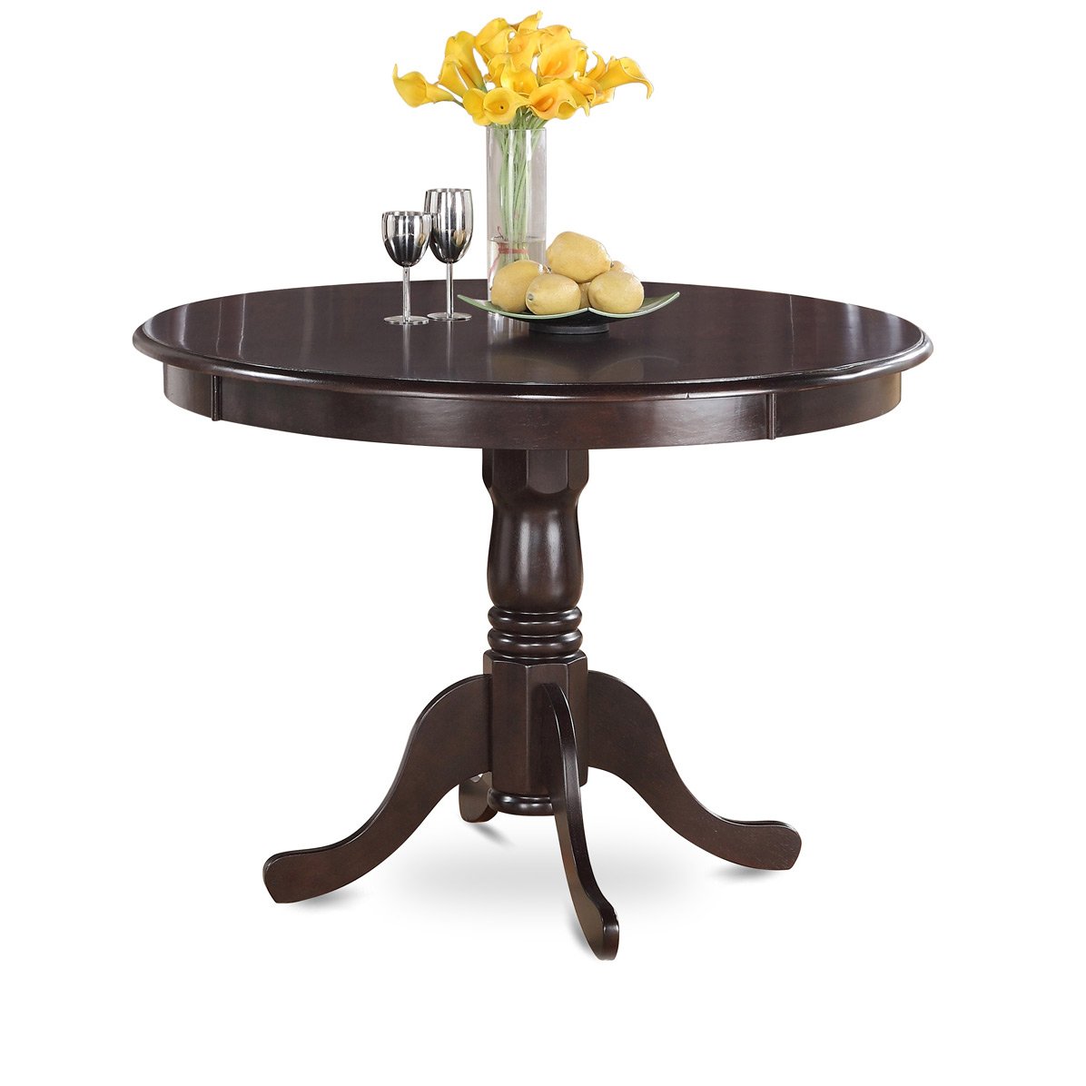 Hartland 42x42 Inch Round Dining Table with Pedestal Base in Cappuccino - Perfect for Kitchen, Breakfast Nook & Small Space Dining - East West Furniture HLT-CAP-TP