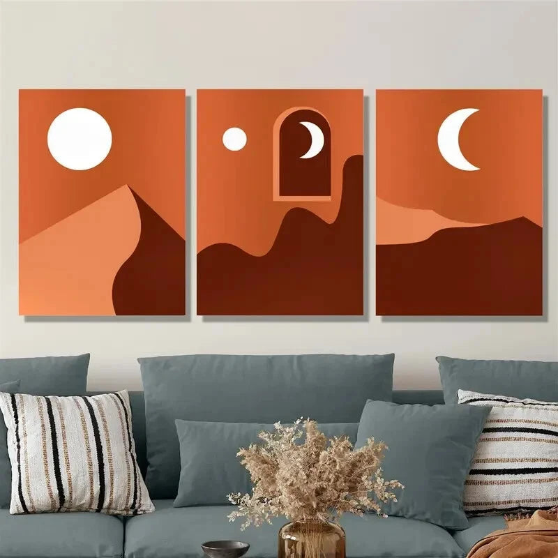 3-Piece Full Moon & Crescent Moon Desert Night Wall Art Set - 50x70cm Framed Canvas Prints | High Quality Australian Made | Ready to Hang for Living Room, Bedroom & Office Decor