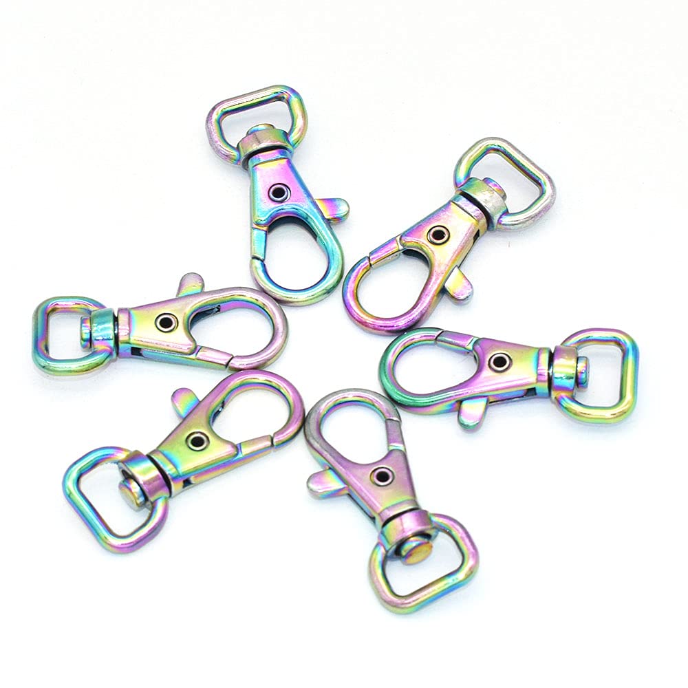 Rainbow Swivel Snap Hook Clasps 6-Pack - Keychain, Bag & Lanyard Clip for Keys & Accessories
