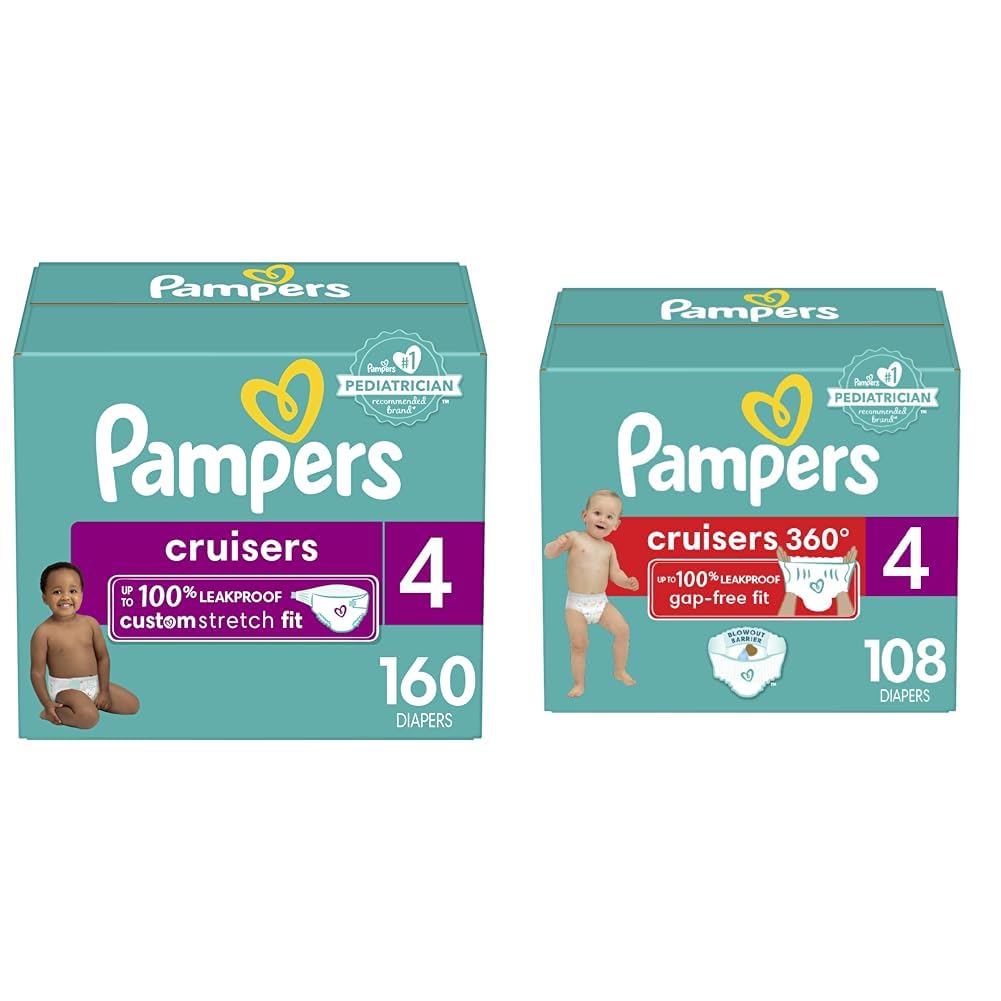 Pampers Size 4 Diapers - 160 Count Cruisers & 108 Count Pull-On Cruisers 360° Fit Disposable Baby Diapers | Soft, Leakproof Protection for Active Toddlers | Daycare, Overnight & Travel Use