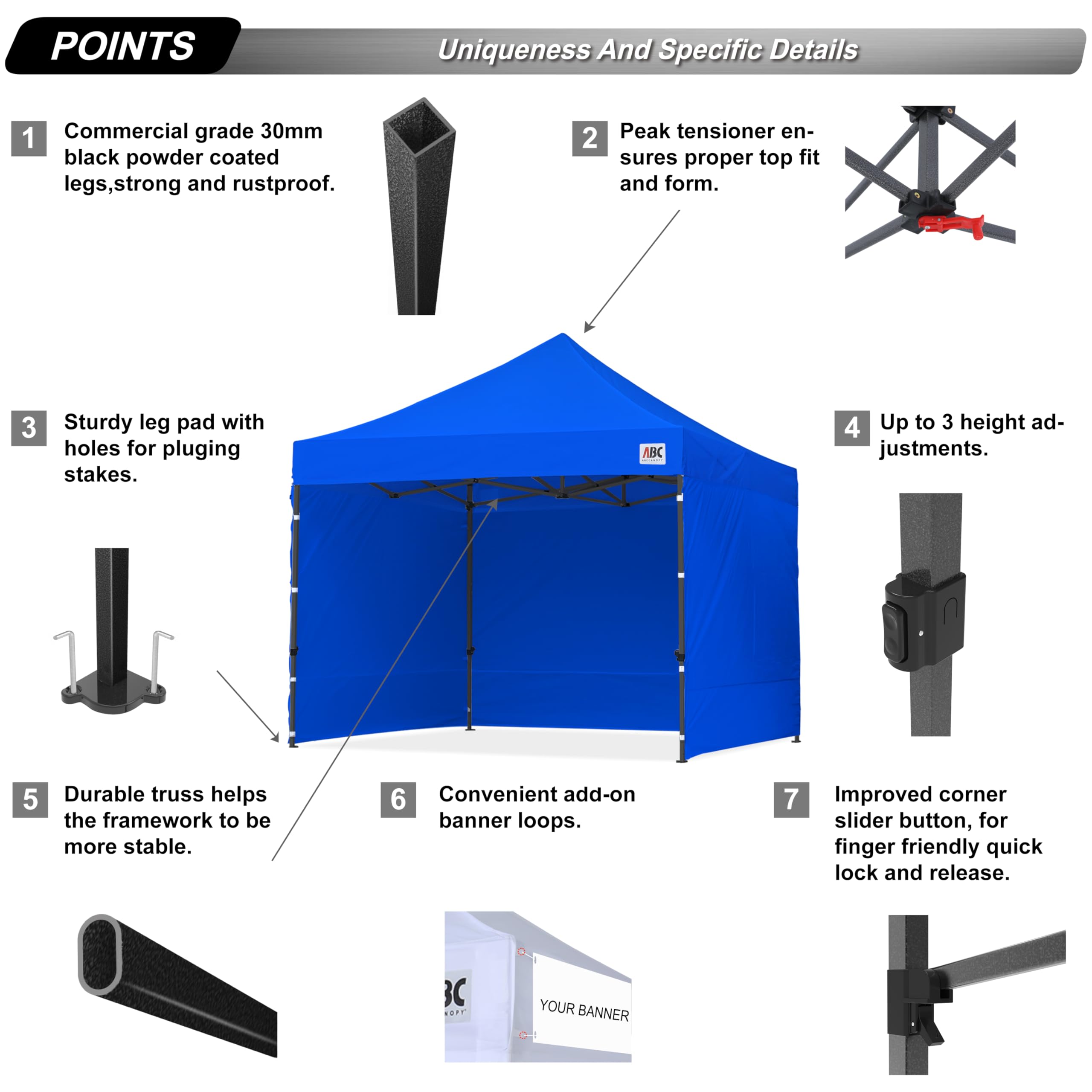ABCCANOPY Heavy Duty 10x10 Pop Up Canopy Tent with Sidewalls - Royal Blue | Instant Shelter for Outdoor Events, Parties, Camping & Tailgating