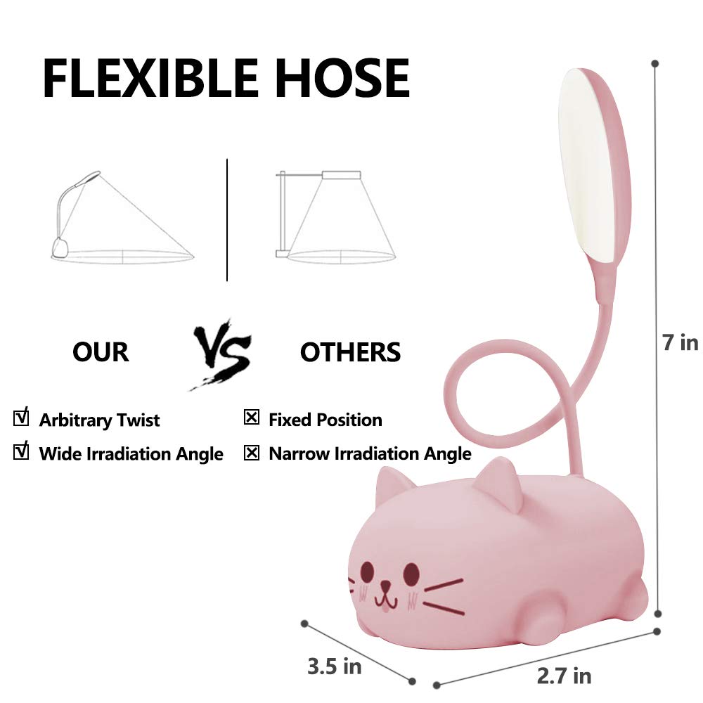 Kids LED Desk Lamp - Cute Cat Night Light with Flexible Gooseneck, Eye-Care Cartoon Study Lamp for Girls (Pink) | Perfect for Bedroom, Study Room & Gift for Children