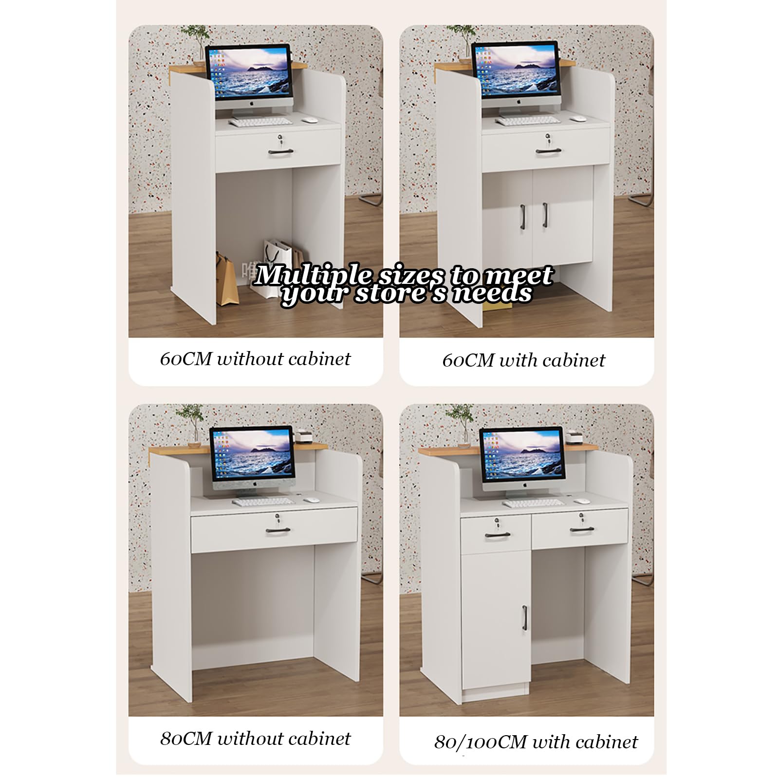 Modern Reception Counter Desk with Drawers - 60