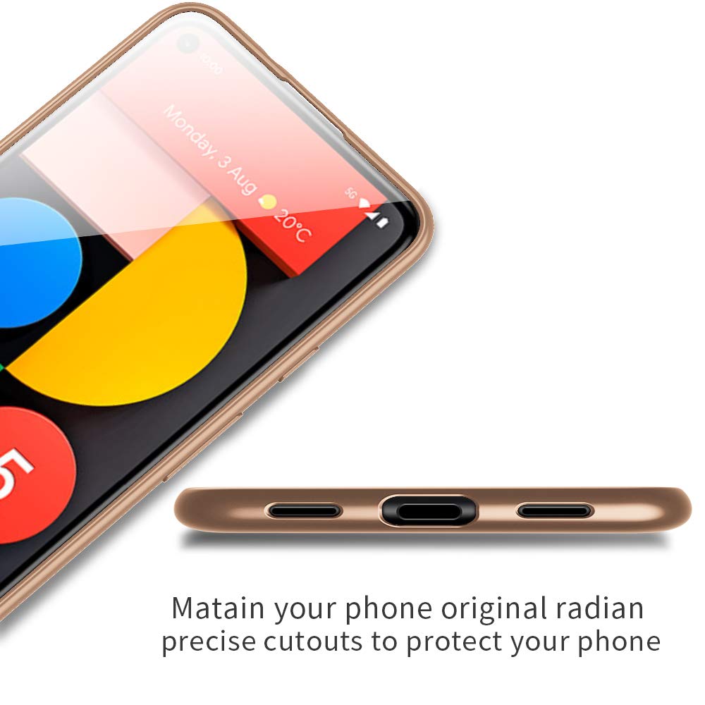 Google Pixel 5 5G Case Slim Fit Soft TPU Guardian Series Matte Finish Ultra-Thin Light Coating Grip Full Protective Cover - Gold, Perfect for Everyday Use and Travel