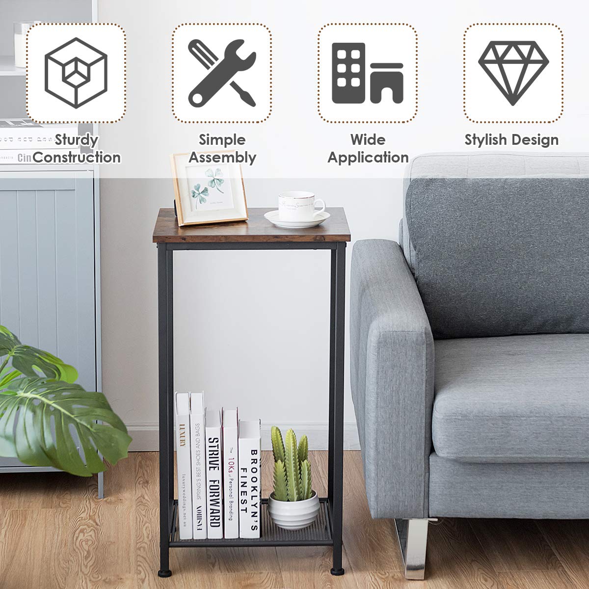 Modern 2-Tier/3-Tier End Table with Metal Mesh Storage - Industrial Style Nightstand for Living Room & Bedroom | Perfect for Small Spaces, Home Office & Apartment Decor