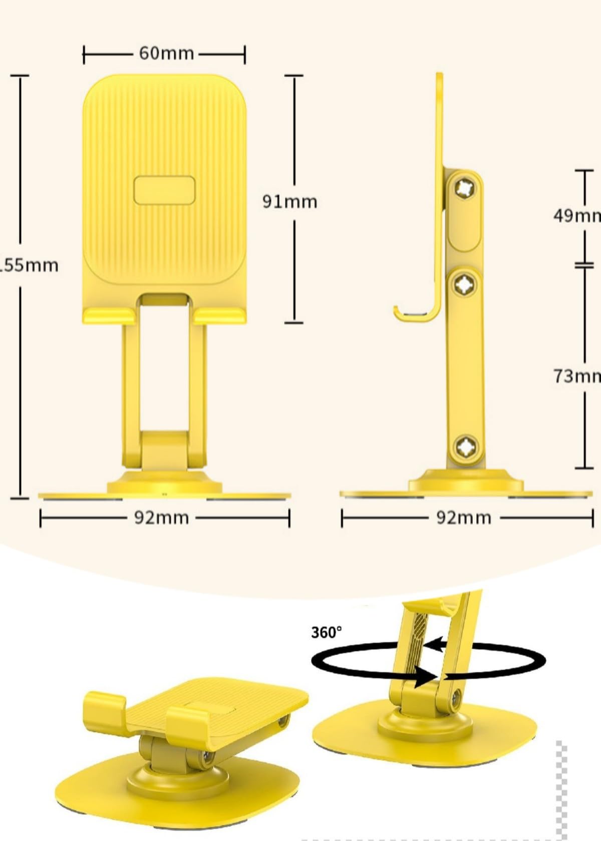 360 Degree Rotating Foldable Metal Phone & Tablet Stand - Adjustable Desktop Holder for iPhone, iPad, Samsung - Perfect for Live Streaming, Video Calls & Hands-Free Viewing (Yellow)
