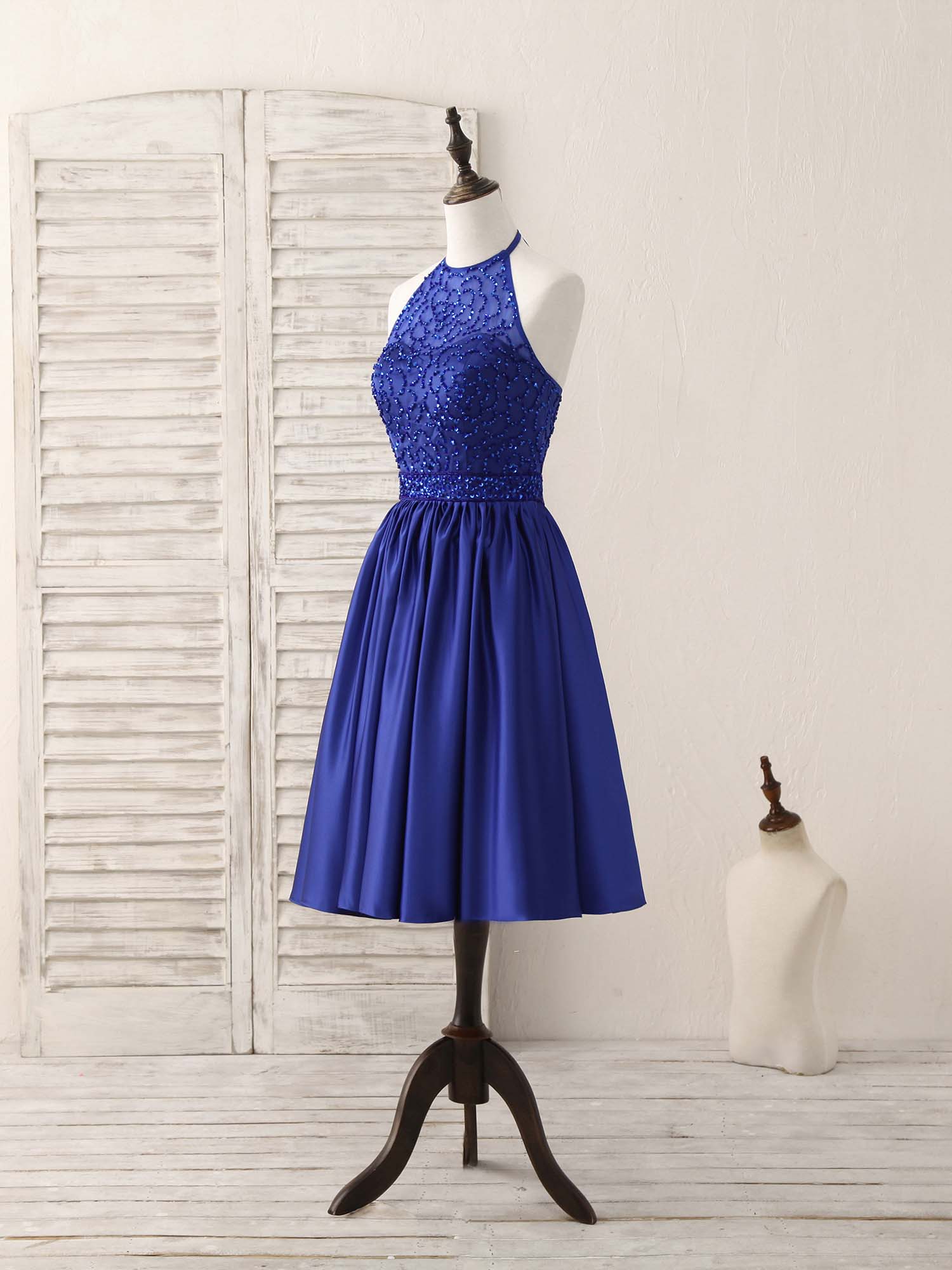 Royal Blue Satin Beaded Short Prom Dress for Homecoming - Elegant Party Gown for Dances, Formal Events & Special Occasions