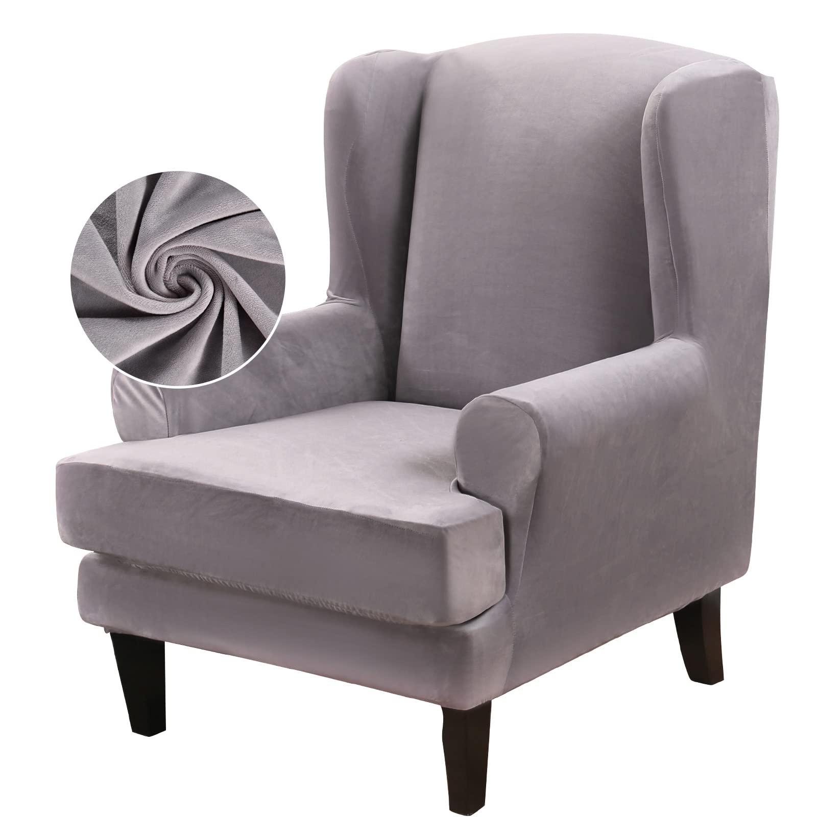 TOPCHANCES 2-Piece Stretch Velvet Wingback Chair Slipcover - Soft Plush Elastic Armchair Cover for Wingback Chairs | Perfect for Living Room, Bedroom & Home Decor