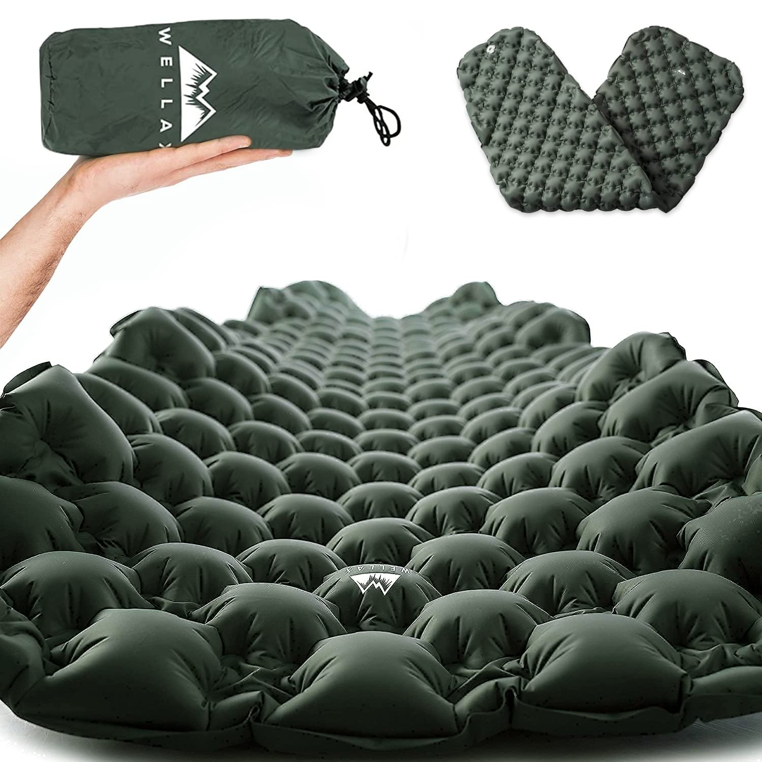 WELLAX Ultralight Air Sleeping Pad - Inflatable Camping Mat for Backpacking, Hiking & Travel - Compact Air Mattress with Repair Kit & Carry Bag - Perfect for Outdoor Adventures, Beach Trips & Guest Bedding