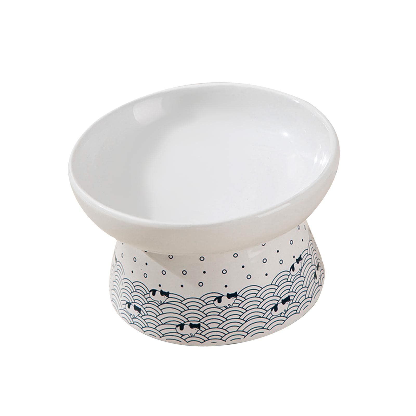 Raised Ceramic Cat Food Bowl - Stylish 15cmx9cm for Pets - Home & Travel Use