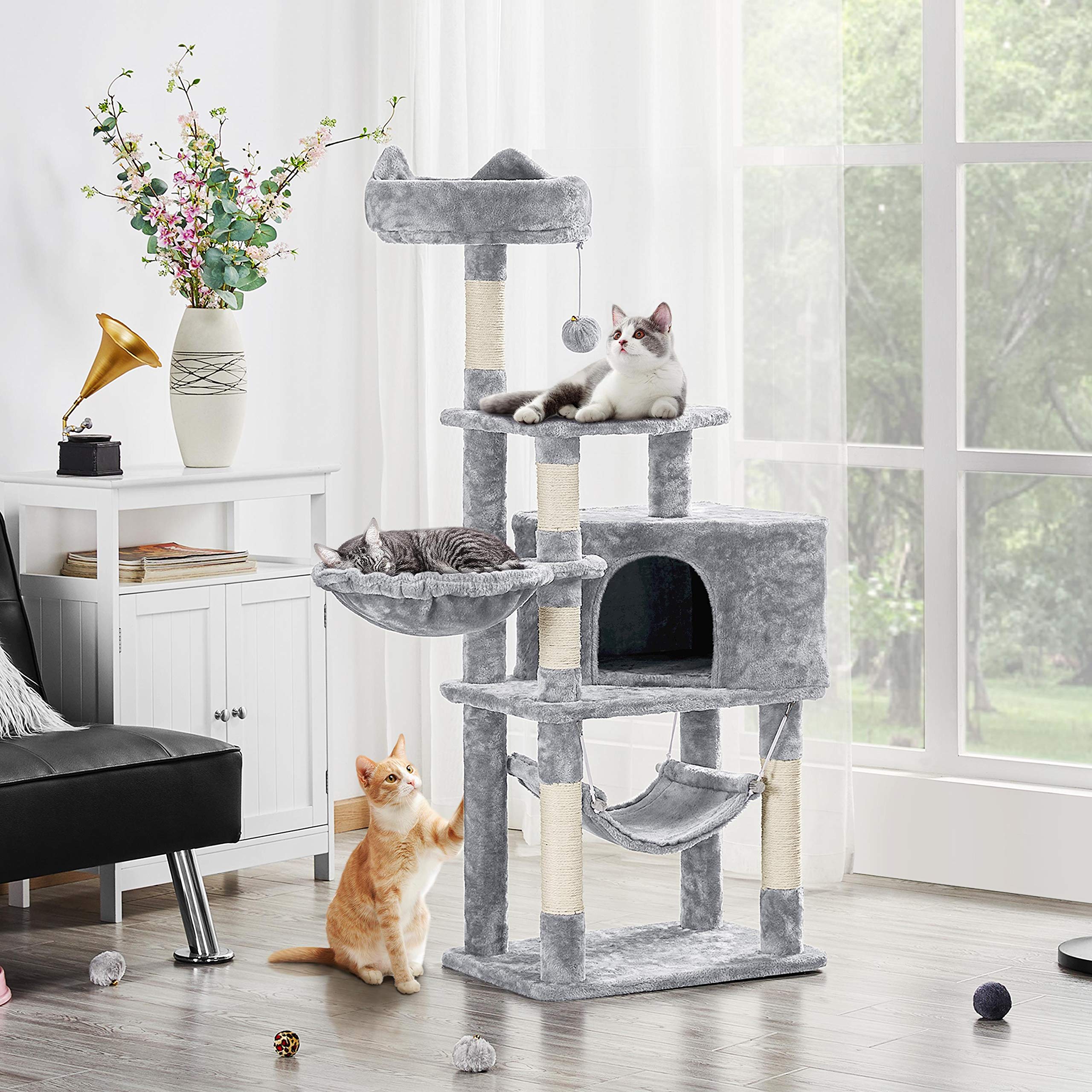 Topeakmart 54.5 Inch Cat Tree Tower with Scratching Posts, Hammock & Plush Perch - Durable Cat Condo Furniture for Indoor Cats & Kittens - Perfect for Play, Rest & Climbing in Home or Apartment