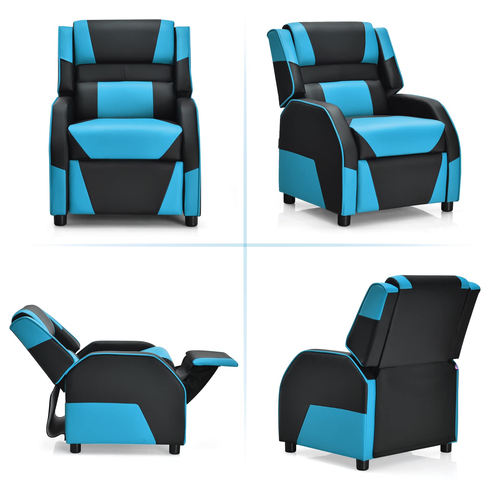 COSTWAY Kids Recliner Sofa - Adjustable Toddler Leather Recliner Chair with Footrest & Headrest, Gaming Reclining Chair for Boys & Girls Ages 3+, Perfect for Living Room, Bedroom & Playroom (Blue) - Ideal for Movie Nights, Gaming & Relaxing