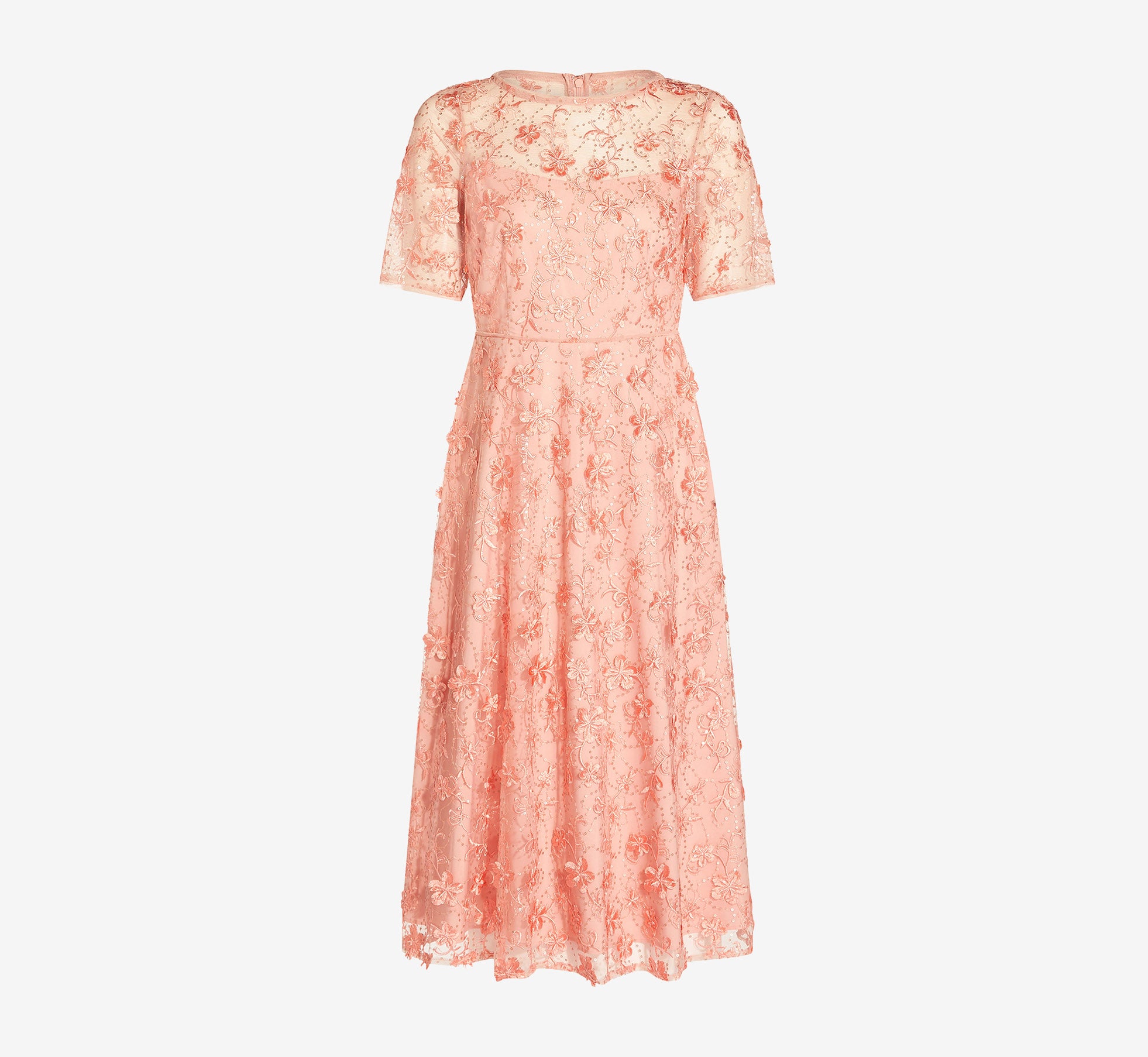 3D Floral Embroidered Hand-Sequined Peach Blossom Tea-Length Cocktail Dress for Women | Fit and Flare Party Dress for Bridal Shower, Wedding Guest & Special Occasions