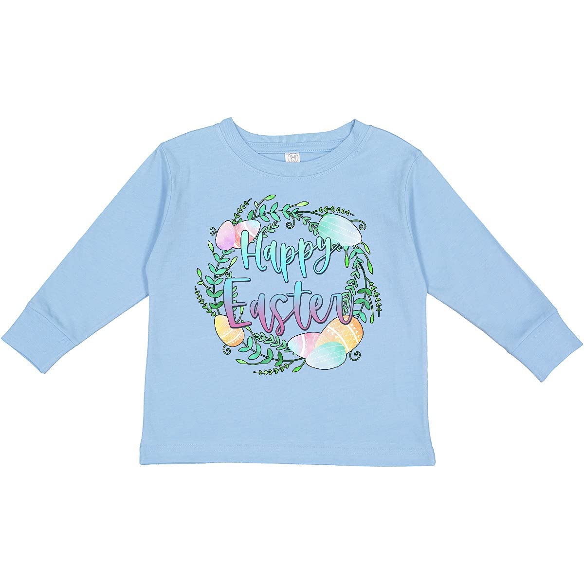Inktastic Happy Easter Pastel Egg Wreath Toddler Long Sleeve T-Shirt - Cute Easter Outfit for Boys & Girls - Perfect for Easter Egg Hunts, Church & Family Photos
